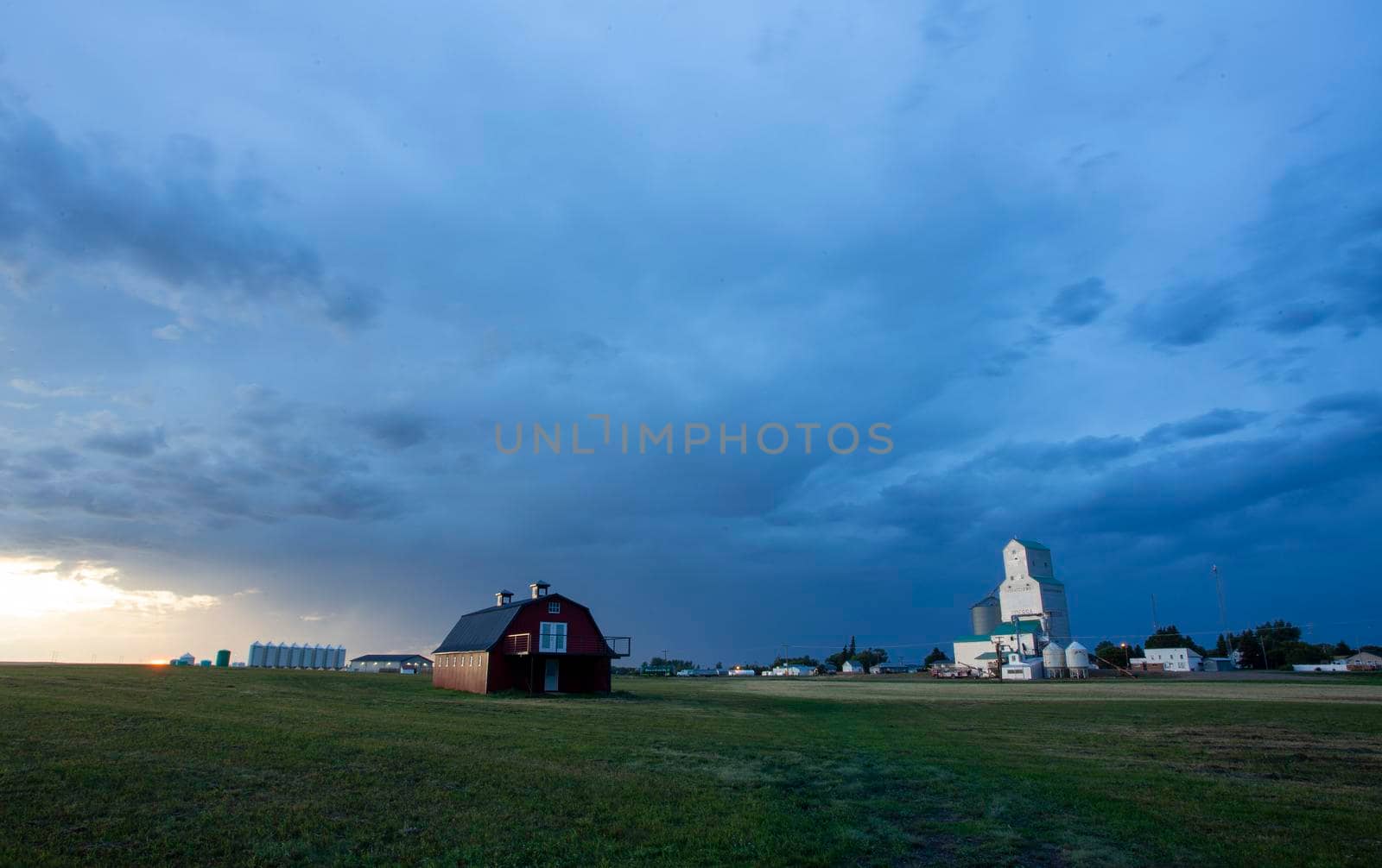 Ominous Storm Clouds Prairie Summer Grain Elevator