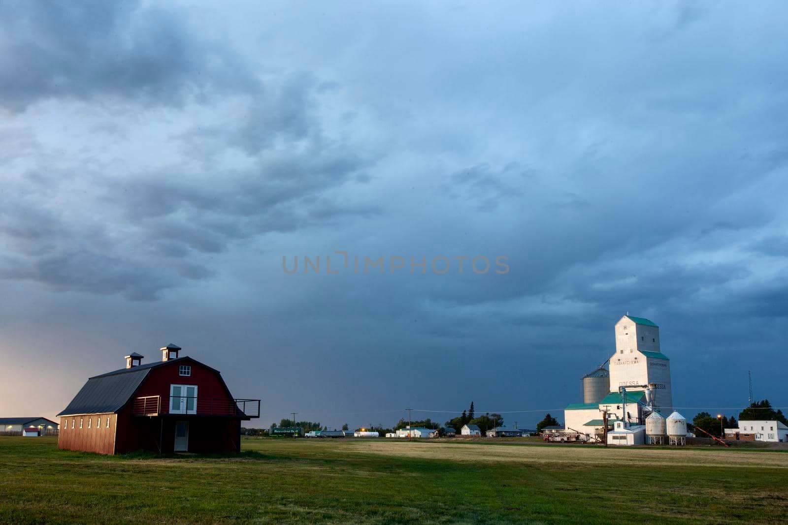 Ominous Storm Clouds Prairie Summer Grain Elevator