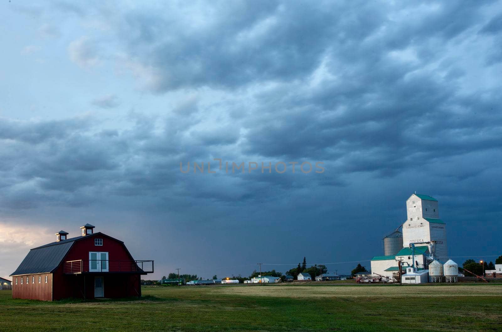 Ominous Storm Clouds Prairie Summer Grain Elevator