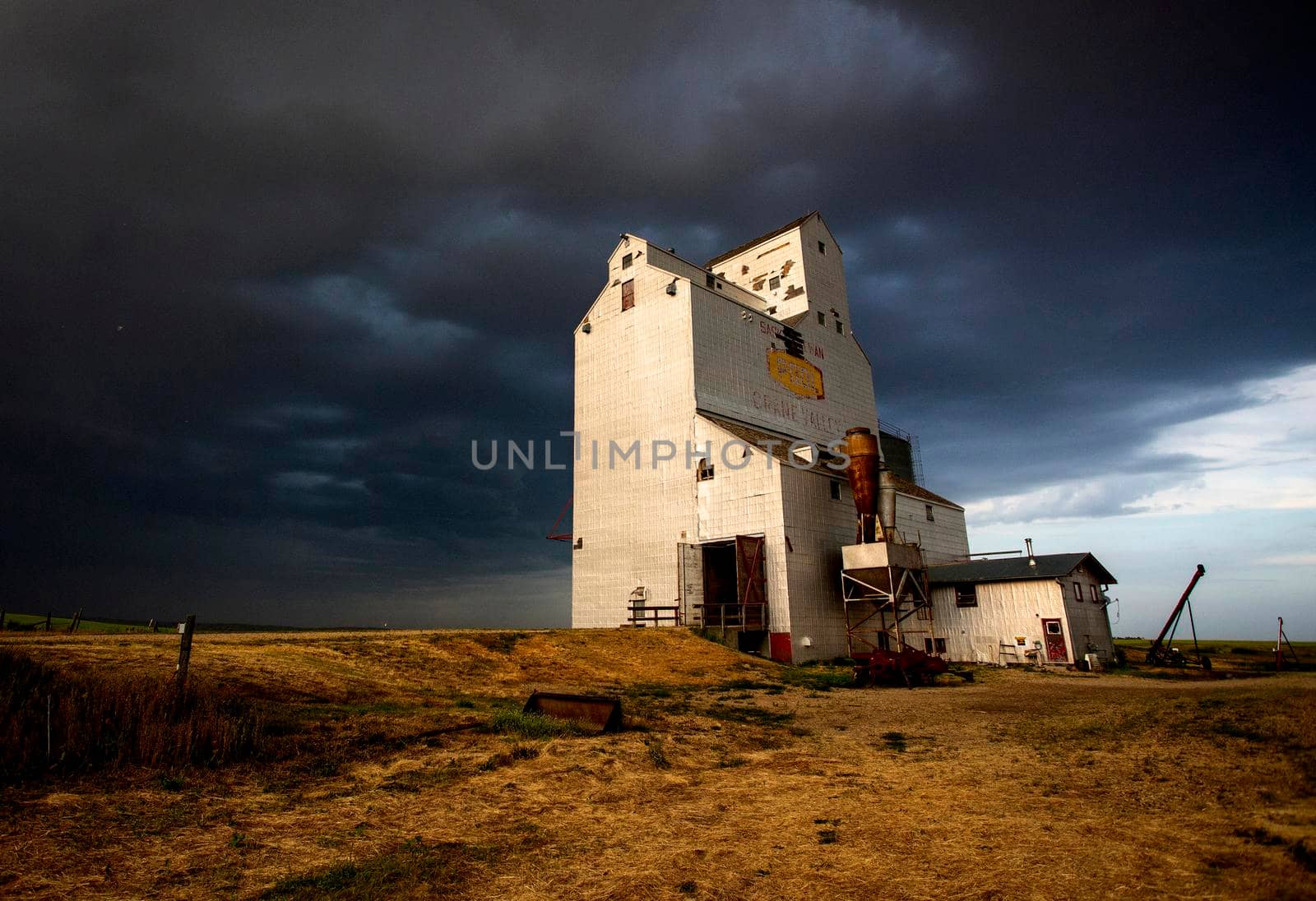 Ominous Storm Clouds Prairie Summer Grain Elevator