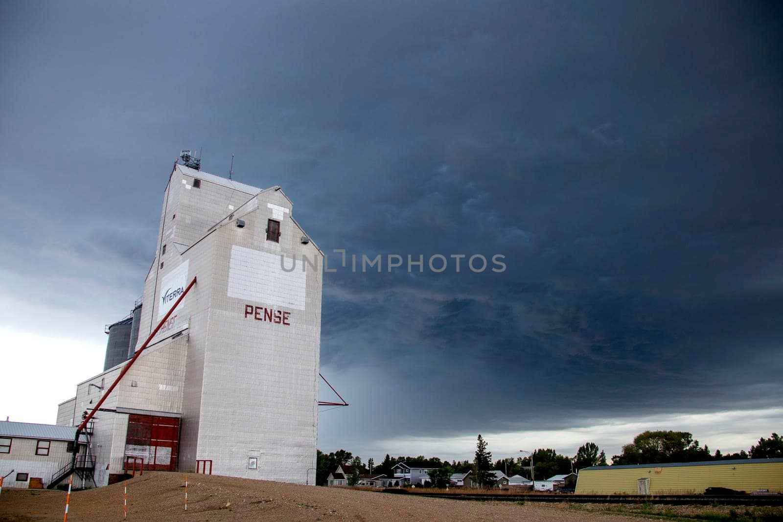 Ominous Storm Clouds Prairie Summer Grain Elevator