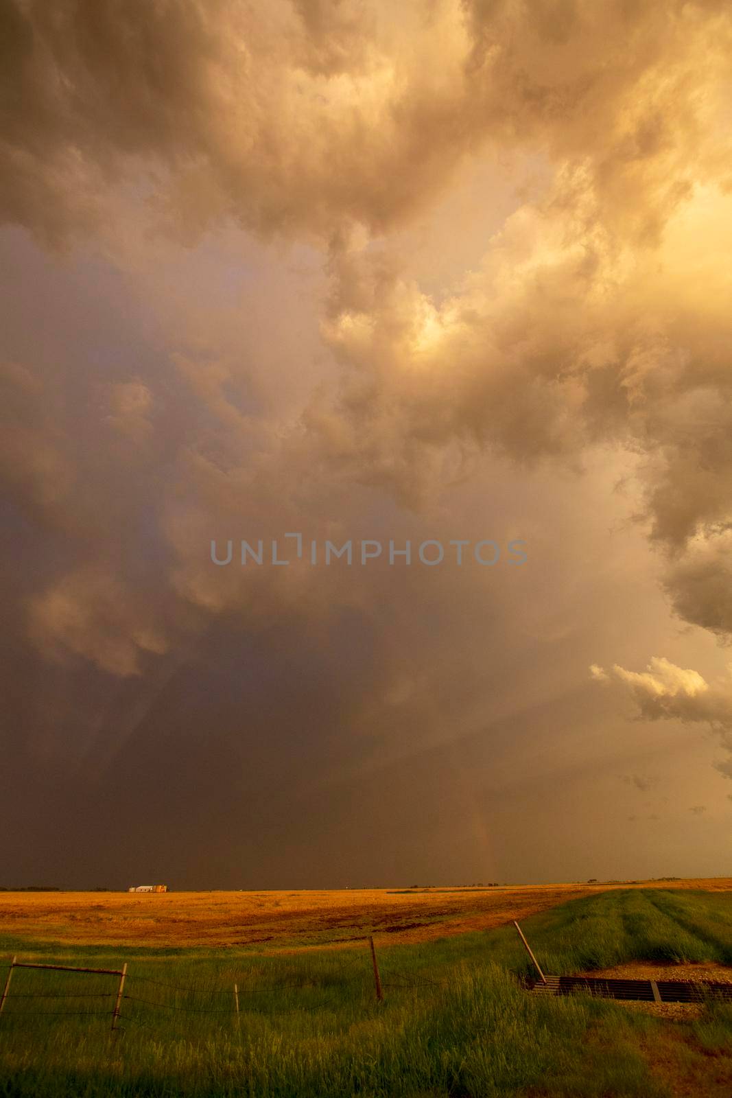 Ominous Storm Clouds Prairie Summer Rural Susnet Rainbow