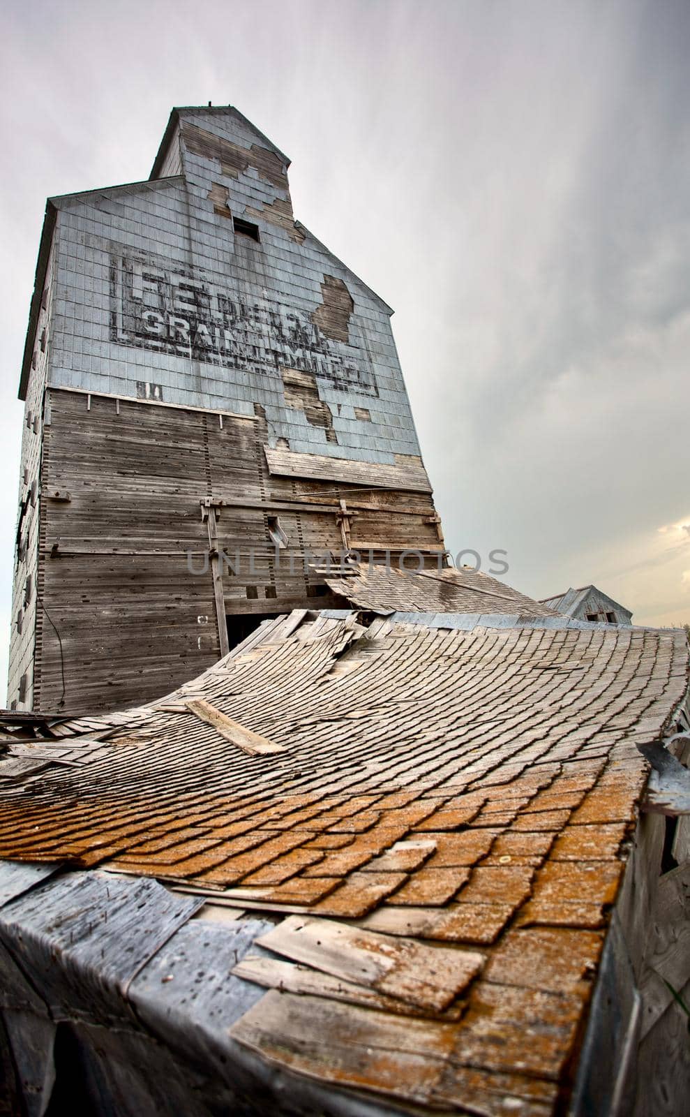 Ominous Storm Clouds Prairie Summer Grain Elevator