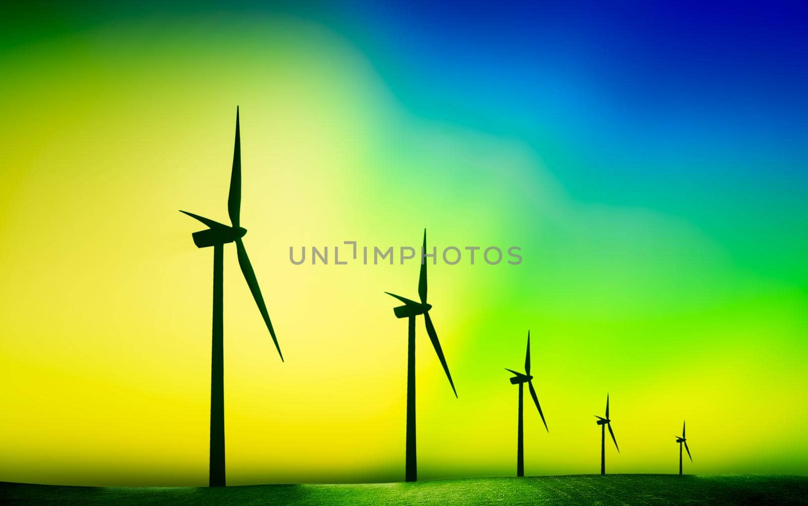 Wind turbine farm on beautiful sky