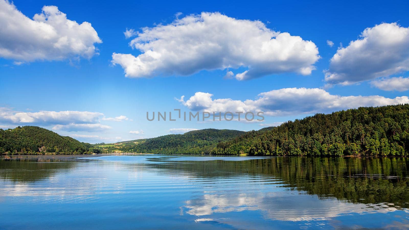 A beautiful lake with reflection and blue sky