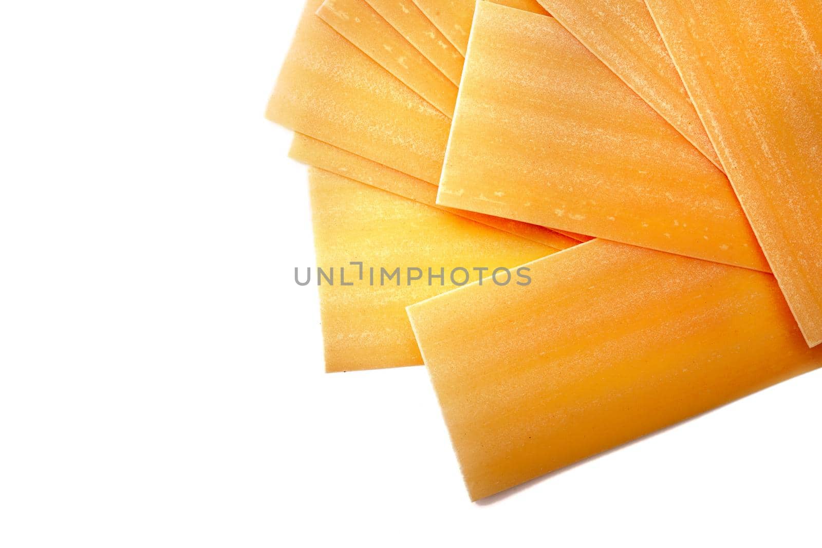 Lasagna pasta sheets isolated on white background