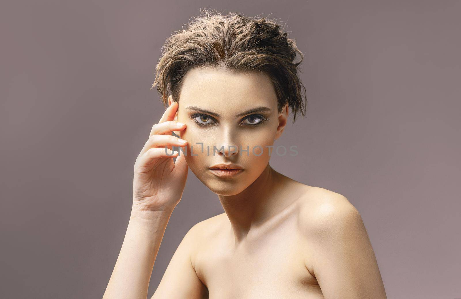 Portrait caucasian young woman with beautiful eyes. Attractive model.