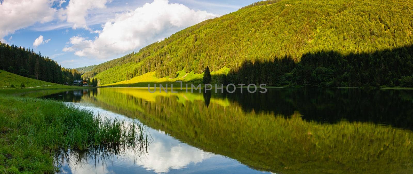 Styrian Bodensee in the Styrian Tauern - Austria. The lake is 1.143 meters above sea level in the Seewigtal valley. The place without  tourists after the coronavirus pandemic.