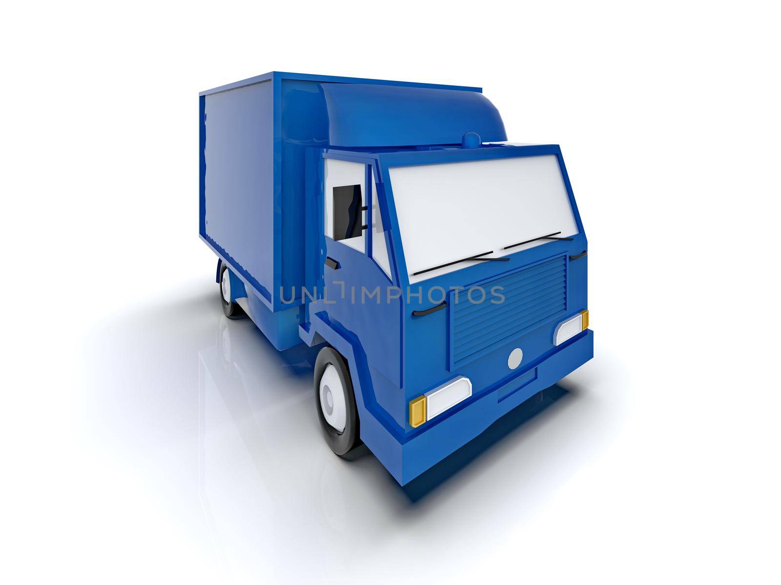 Blue Toy Commercial Delivery Truck on a White Background isolated, Template Element Infographic, Postal Truck, Express, Fast Delivery, Blue Delivery Truck Icon, Transporting Service, Packages Shipment