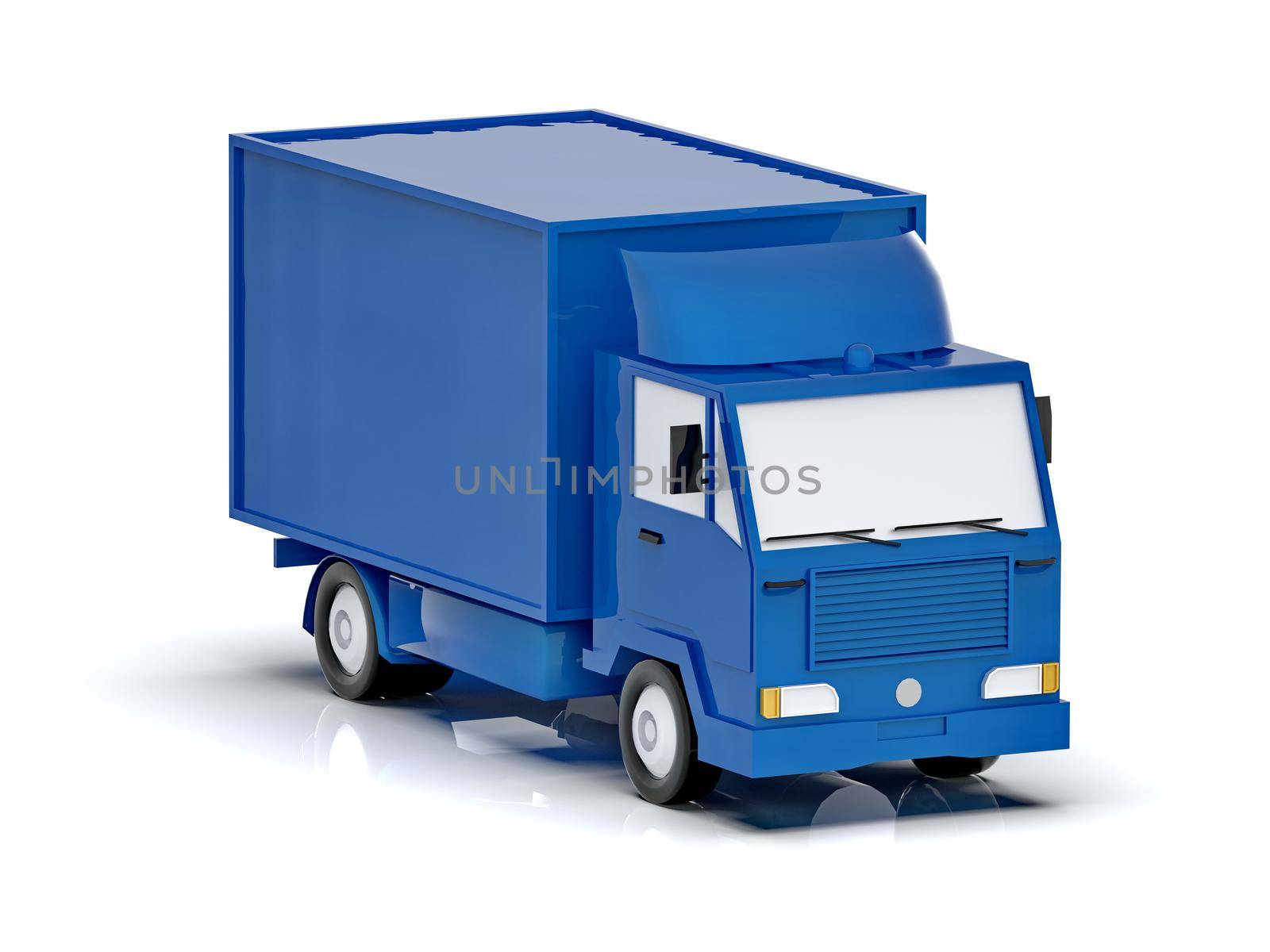 Blue Toy Commercial Delivery Truck on a White Background isolated, Template Element Infographic, Postal Truck, Express, Fast Delivery, Blue Delivery Truck Icon, Transporting Service, Packages Shipment