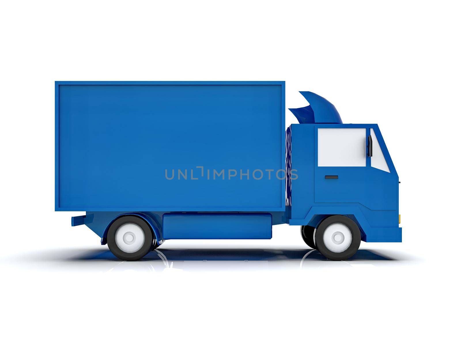 Blue Toy Commercial Delivery Truck on a White Background isolated, Template Element Infographic, Postal Truck, Express, Fast Delivery, Blue Delivery Truck Icon, Transporting Service, Packages Shipment