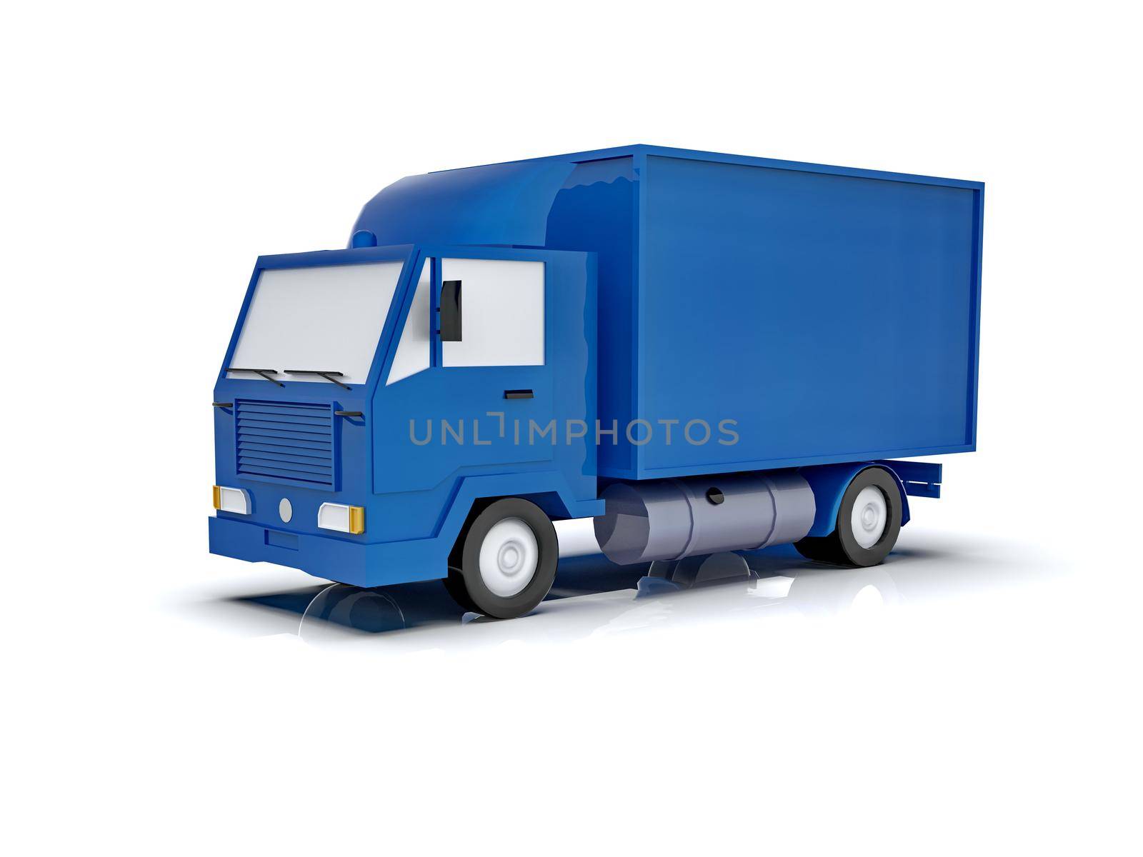 Blue Toy Commercial Delivery Truck on a White Background isolated, Template Element Infographic, Postal Truck, Express, Fast Delivery, Blue Delivery Truck Icon, Transporting Service, Packages Shipment