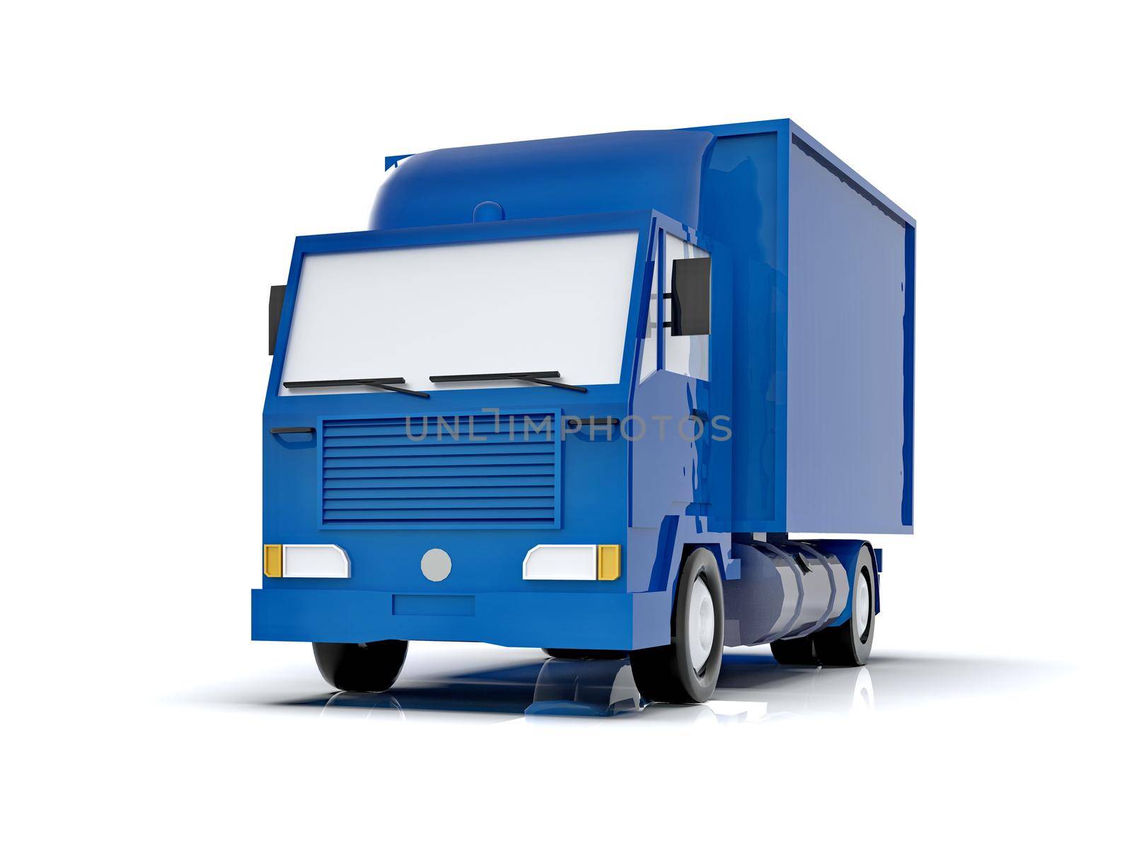 Blue Toy Commercial Delivery Truck on a White Background isolated, Template Element Infographic, Postal Truck, Express, Fast Delivery, Blue Delivery Truck Icon, Transporting Service, Packages Shipment