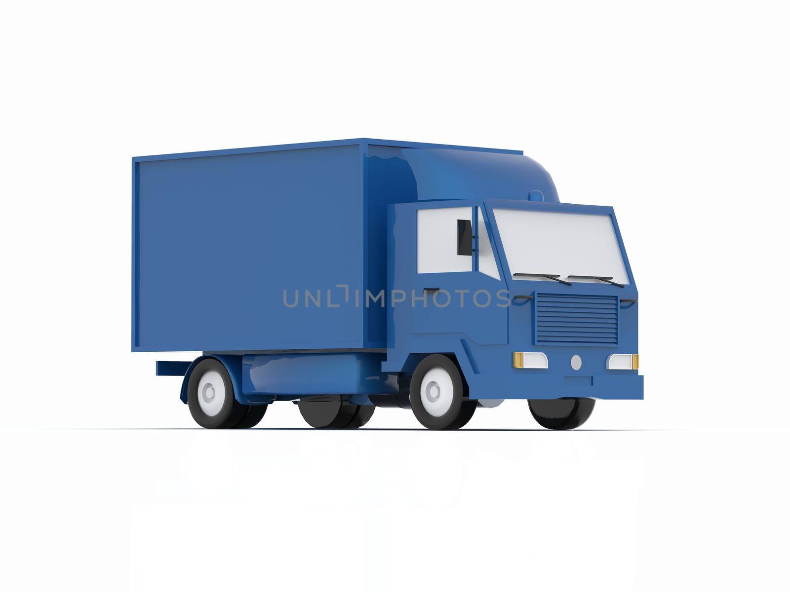 Blue Toy Commercial Delivery Truck on a White Background isolated, Template Element Infographic, Postal Truck, Express, Fast Delivery, Blue Delivery Truck Icon, Transporting Service, Packages Shipment
