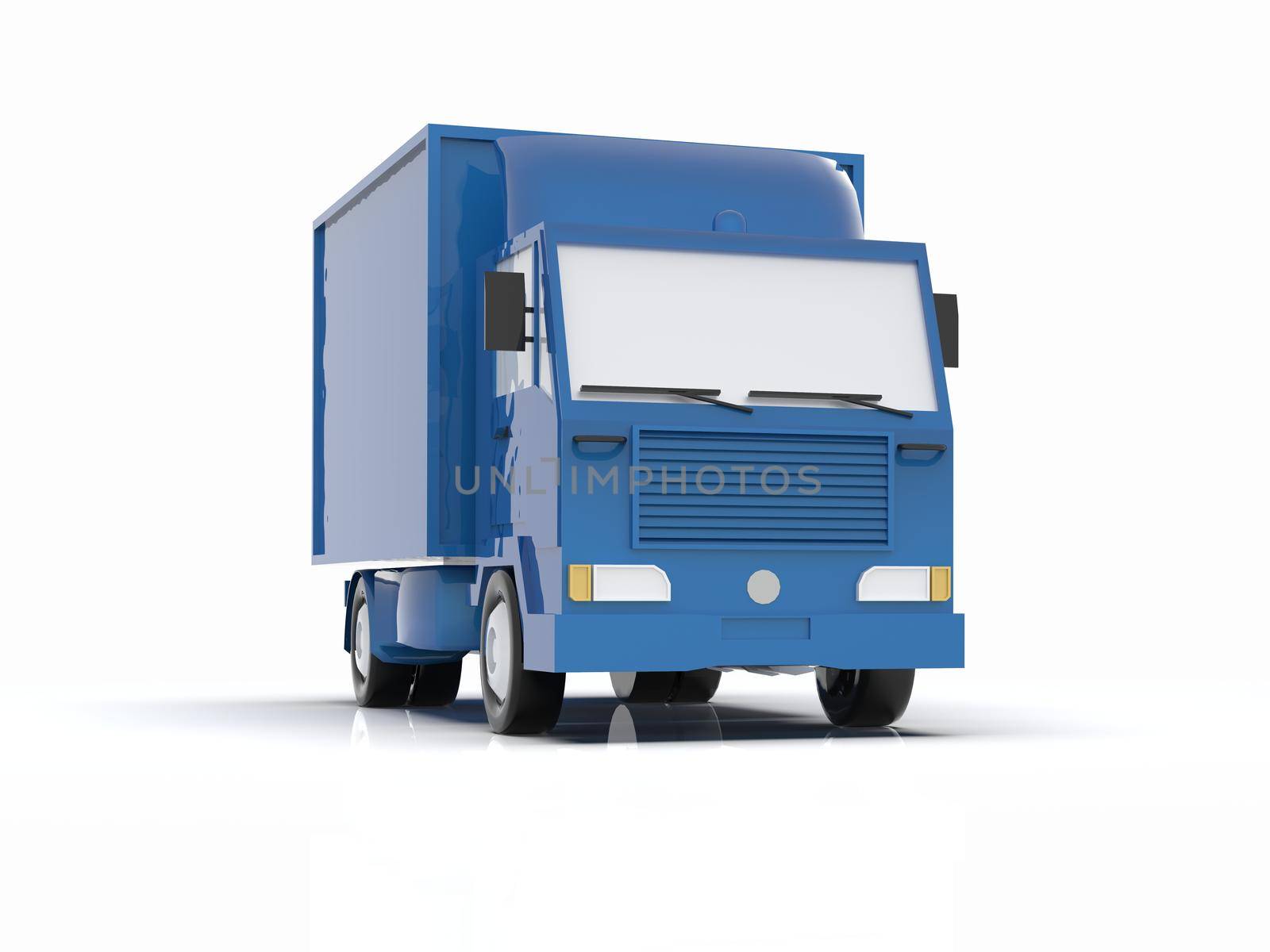 Blue Toy Commercial Delivery Truck on a White Background isolated, Template Element Infographic, Postal Truck, Express, Fast Delivery, Blue Delivery Truck Icon, Transporting Service, Packages Shipment