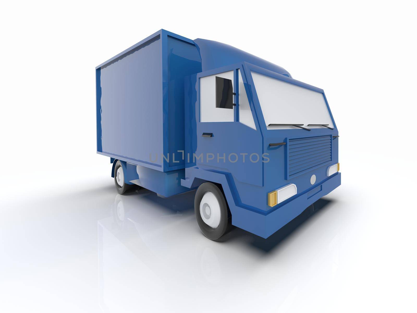 Blue Toy Commercial Delivery Truck on a White Background isolated, Template Element Infographic, Postal Truck, Express, Fast Delivery, Blue Delivery Truck Icon, Transporting Service, Packages Shipment