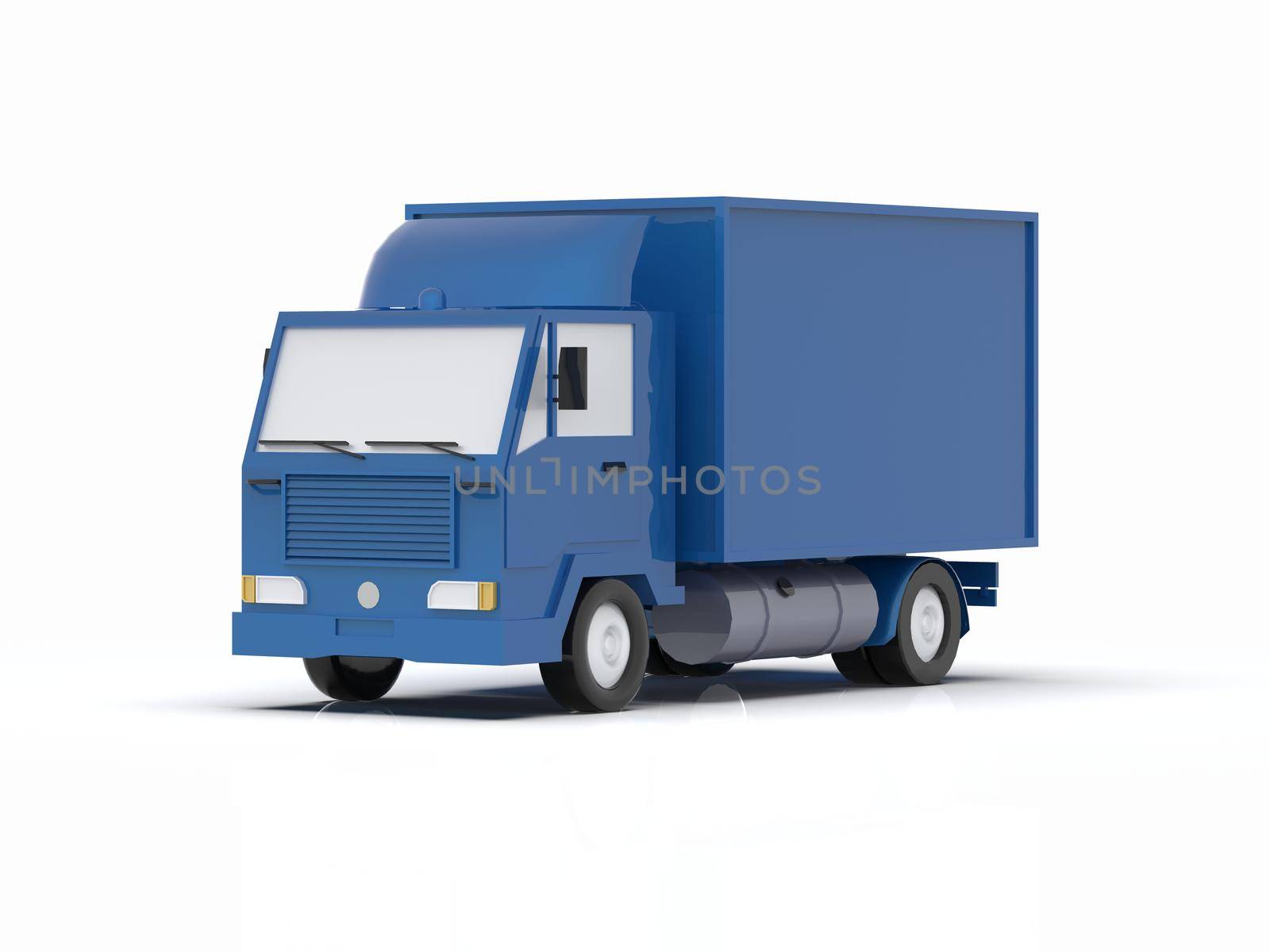Blue Toy Commercial Delivery Truck on a White Background isolated, Template Element Infographic, Postal Truck, Express, Fast Delivery, Blue Delivery Truck Icon, Transporting Service, Packages Shipment