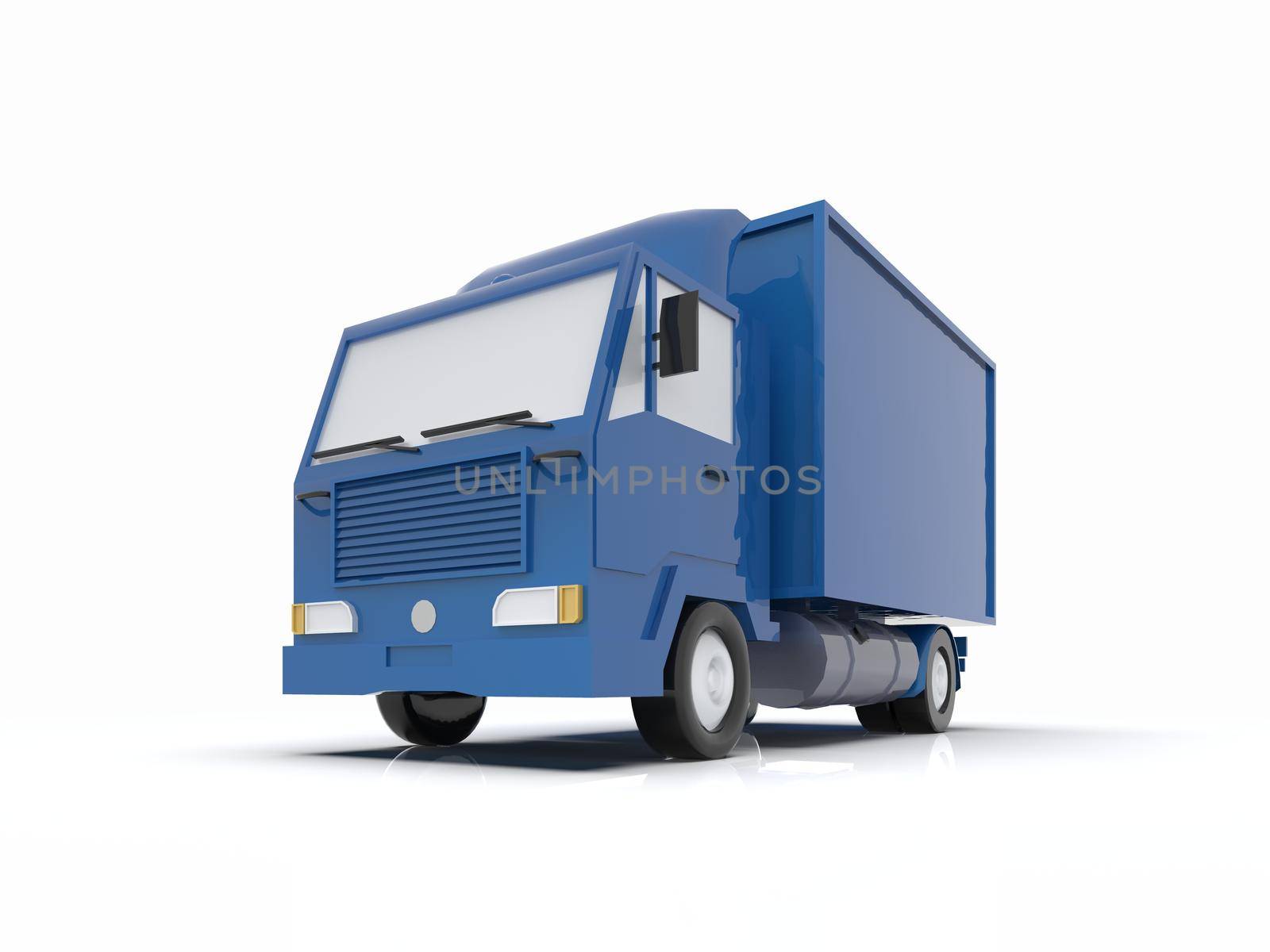 Blue Toy Commercial Delivery Truck on a White Background isolated, Template Element Infographic, Postal Truck, Express, Fast Delivery, Blue Delivery Truck Icon, Transporting Service, Packages Shipment