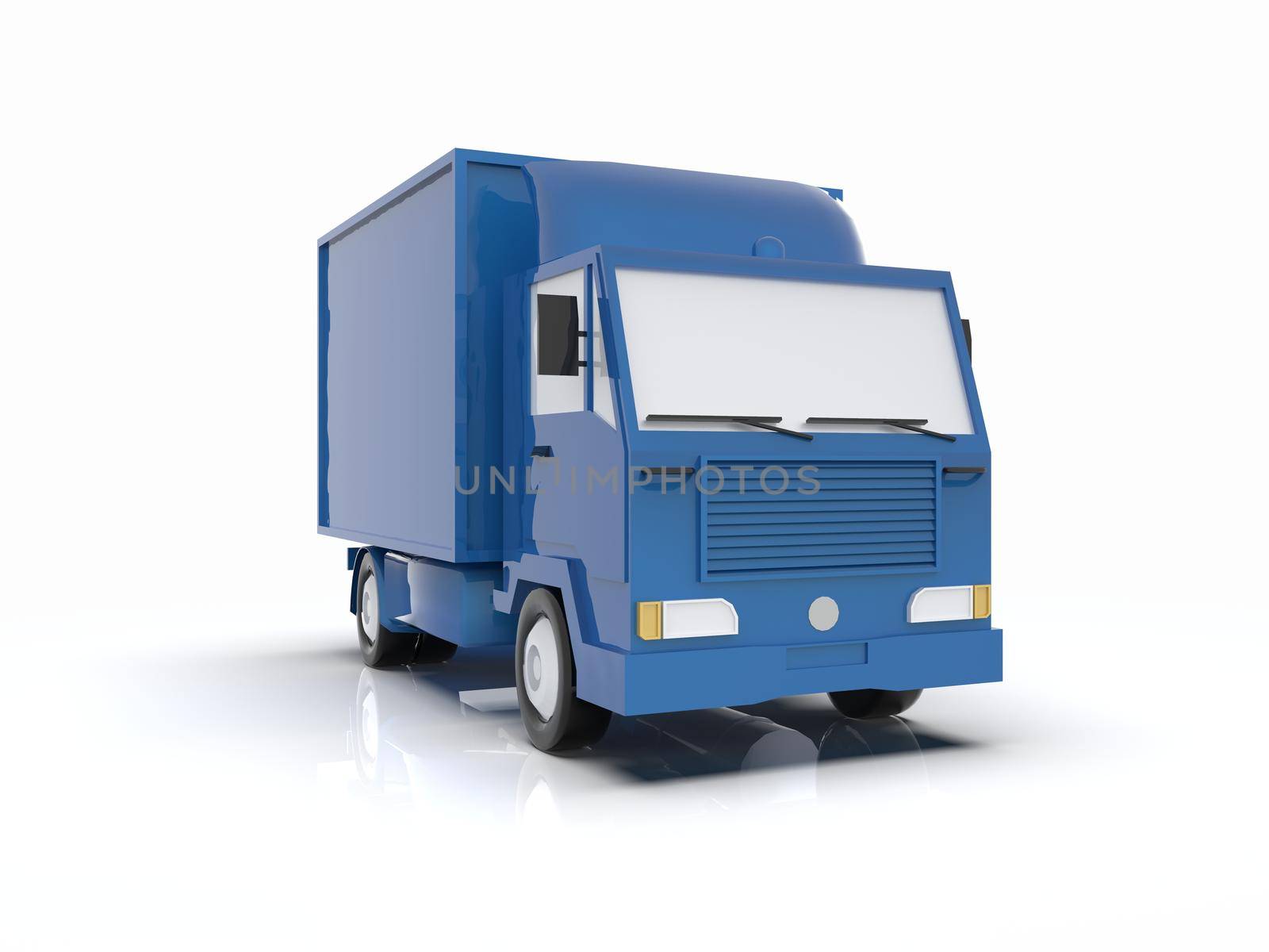 Blue Toy Commercial Delivery Truck on a White Background isolated, Template Element Infographic, Postal Truck, Express, Fast Delivery, Blue Delivery Truck Icon, Transporting Service, Packages Shipment