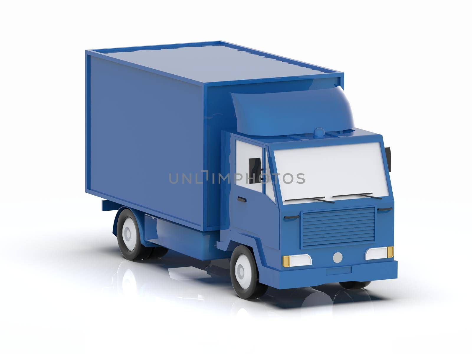 Blue Toy Commercial Delivery Truck on a White Background isolated, Template Element Infographic, Postal Truck, Express, Fast Delivery, Blue Delivery Truck Icon, Transporting Service, Packages Shipment