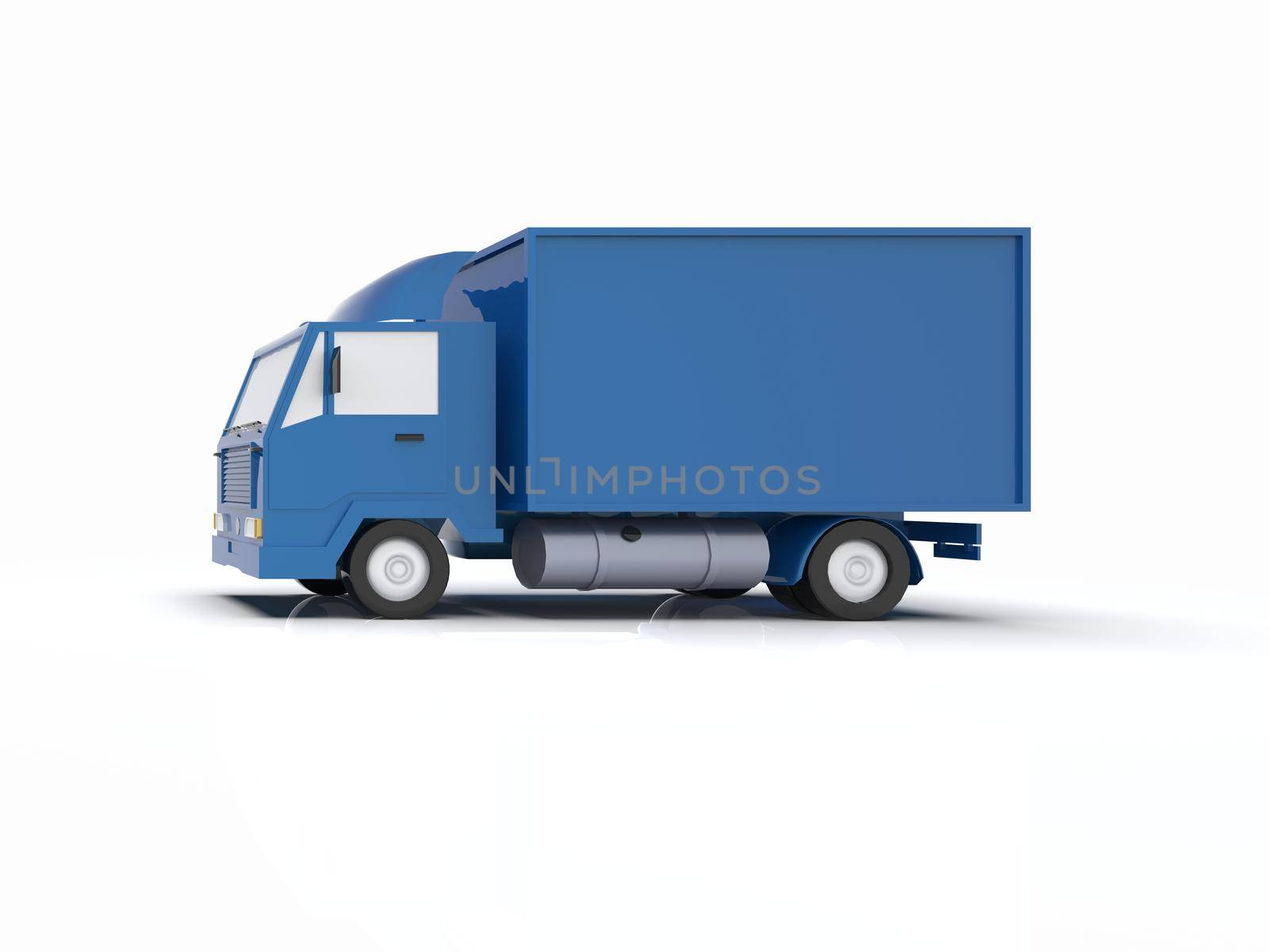 Blue Toy Commercial Delivery Truck on a White Background isolated, Template Element Infographic, Postal Truck, Express, Fast Delivery, Blue Delivery Truck Icon, Transporting Service, Packages Shipment