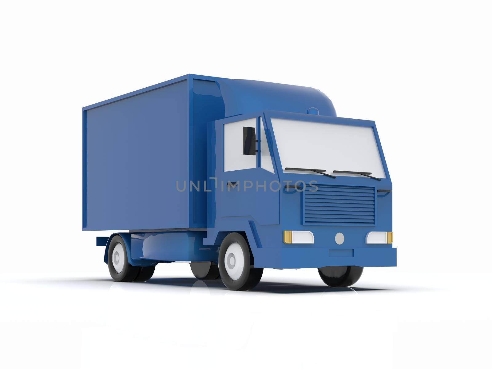 Blue Toy Commercial Delivery Truck on a White Background isolated, Template Element Infographic, Postal Truck, Express, Fast Delivery, Blue Delivery Truck Icon, Transporting Service, Packages Shipment