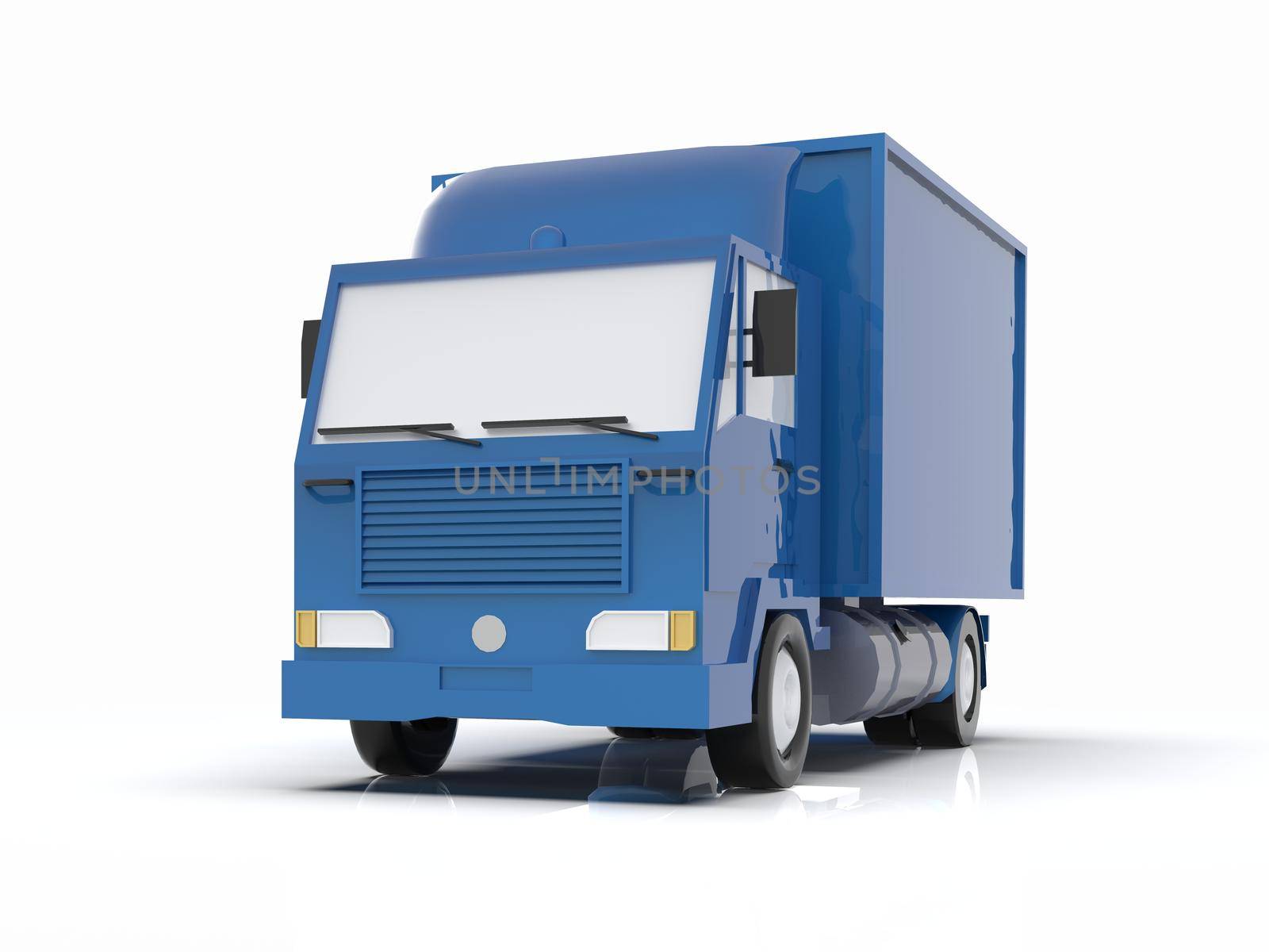 Blue Toy Commercial Delivery Truck on a White Background isolated, Template Element Infographic, Postal Truck, Express, Fast Delivery, Blue Delivery Truck Icon, Transporting Service, Packages Shipment