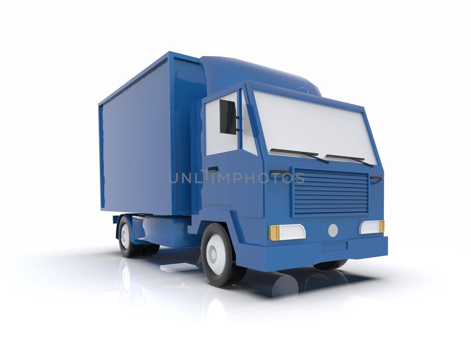 Blue Toy Commercial Delivery Truck on a White Background isolated, Template Element Infographic, Postal Truck, Express, Fast Delivery, Blue Delivery Truck Icon, Transporting Service, Packages Shipment