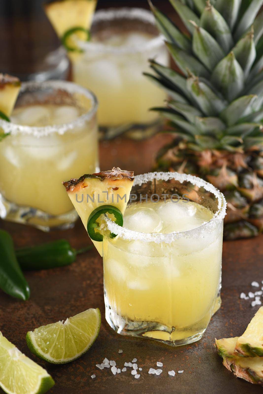 Alcoholic cocktail Pineapple Margarita, tequila with lime and jalapeno