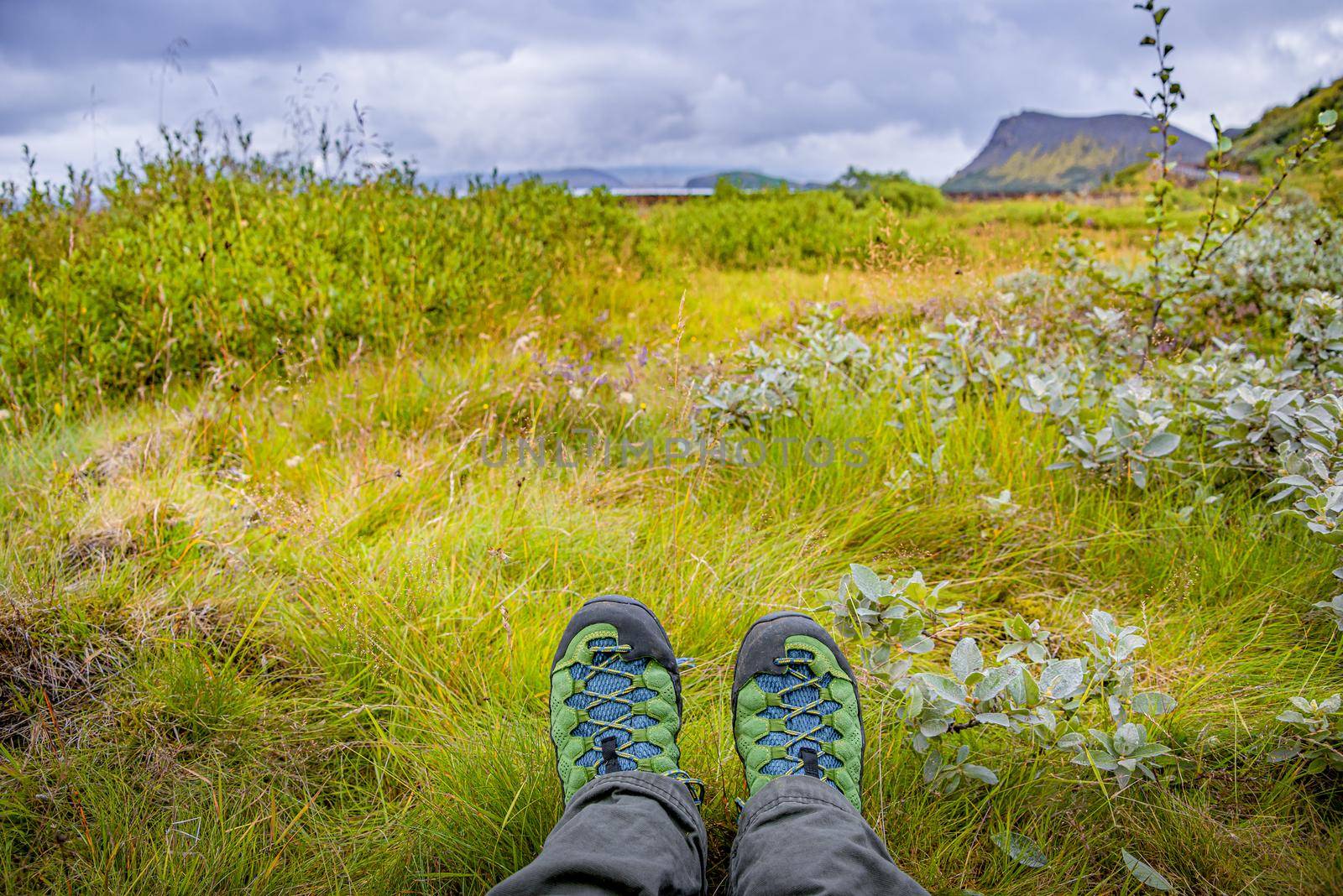 Looking at the rough nature in wild, while hiking in Iceland