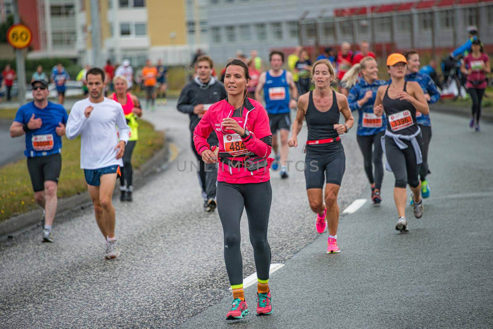 Runners at annual city marathon in Reykjavik downtown, Iceland