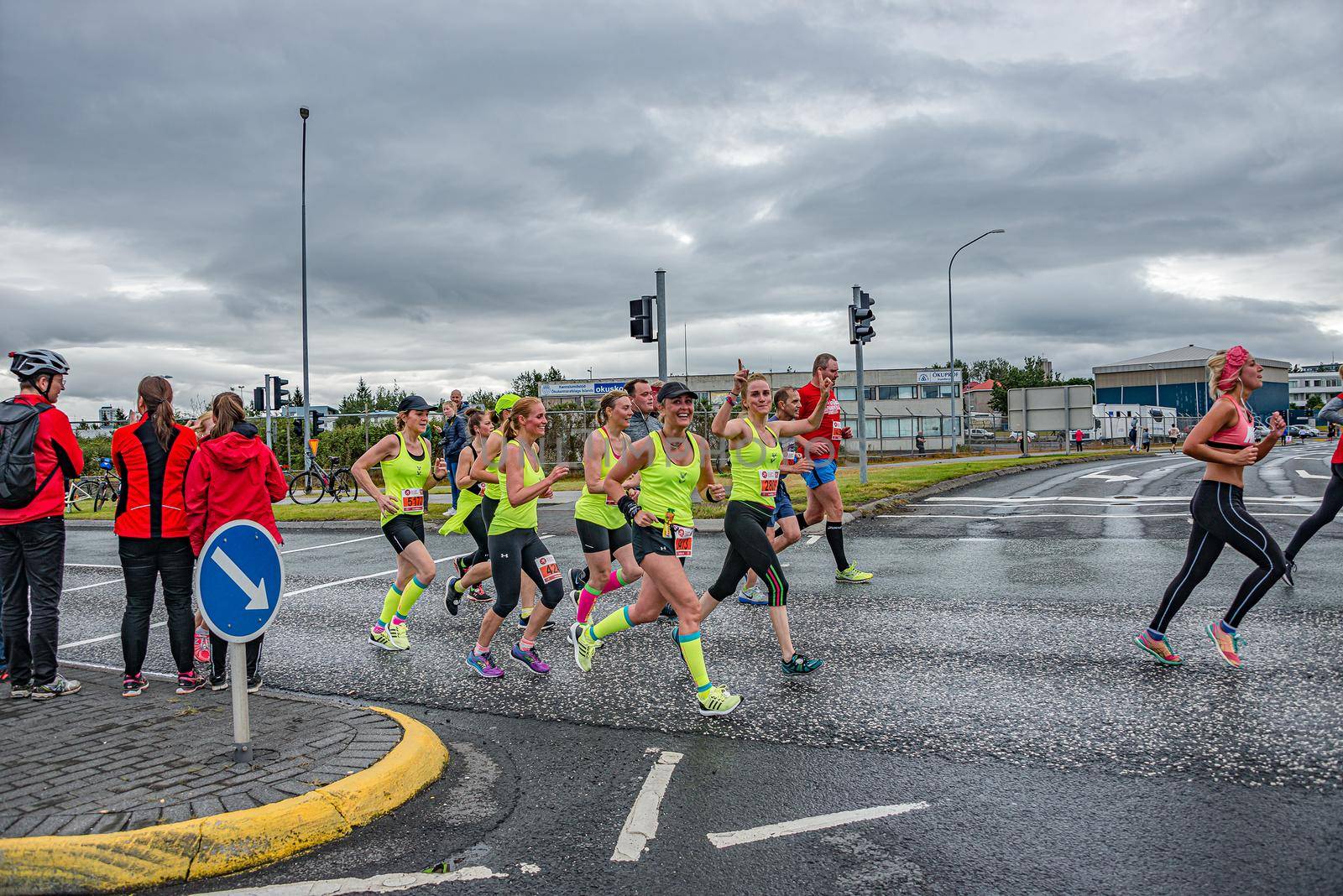 Runners at annual city marathon in Reykjavik downtown, Iceland