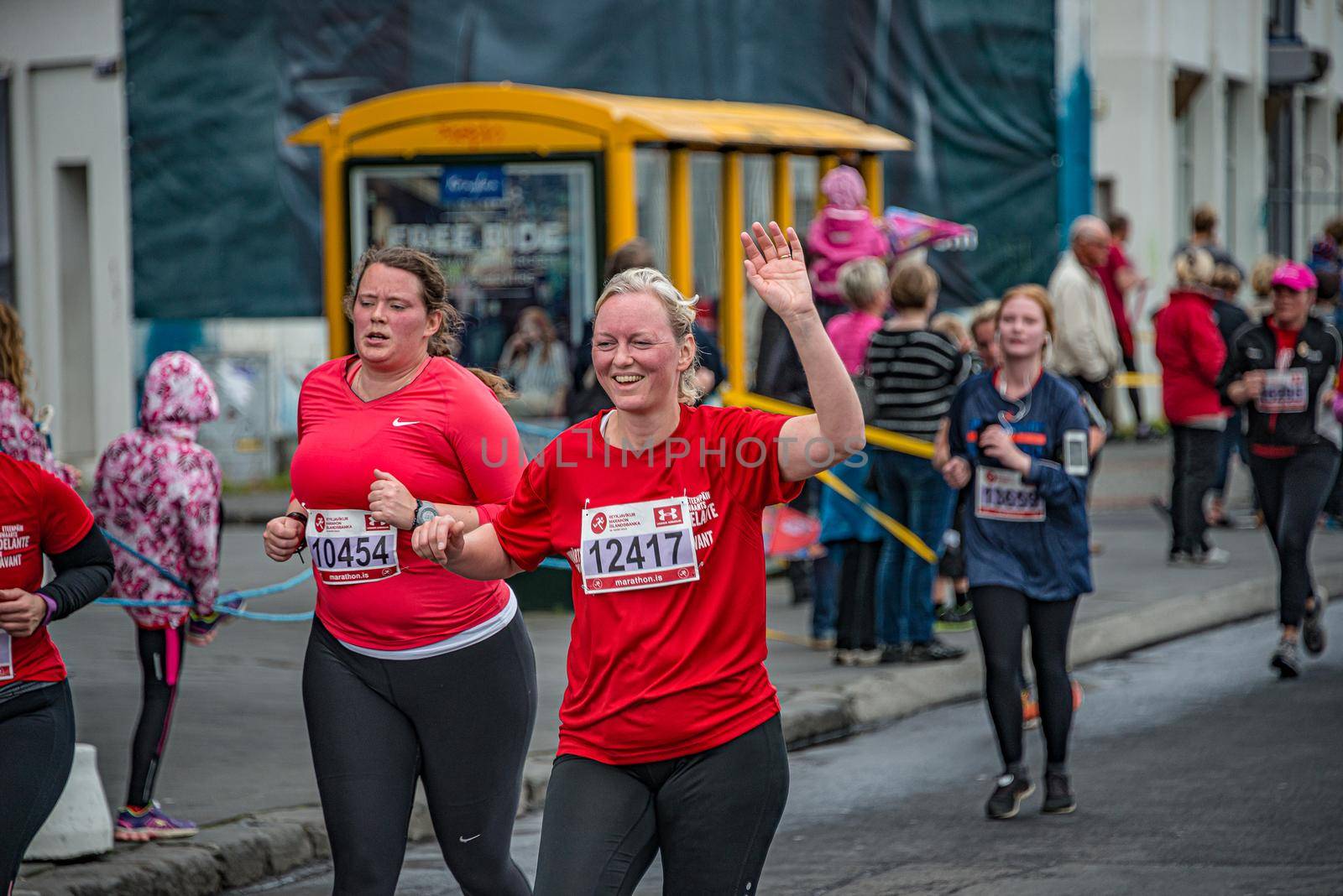 Runners at annual city marathon in Reykjavik downtown, Iceland