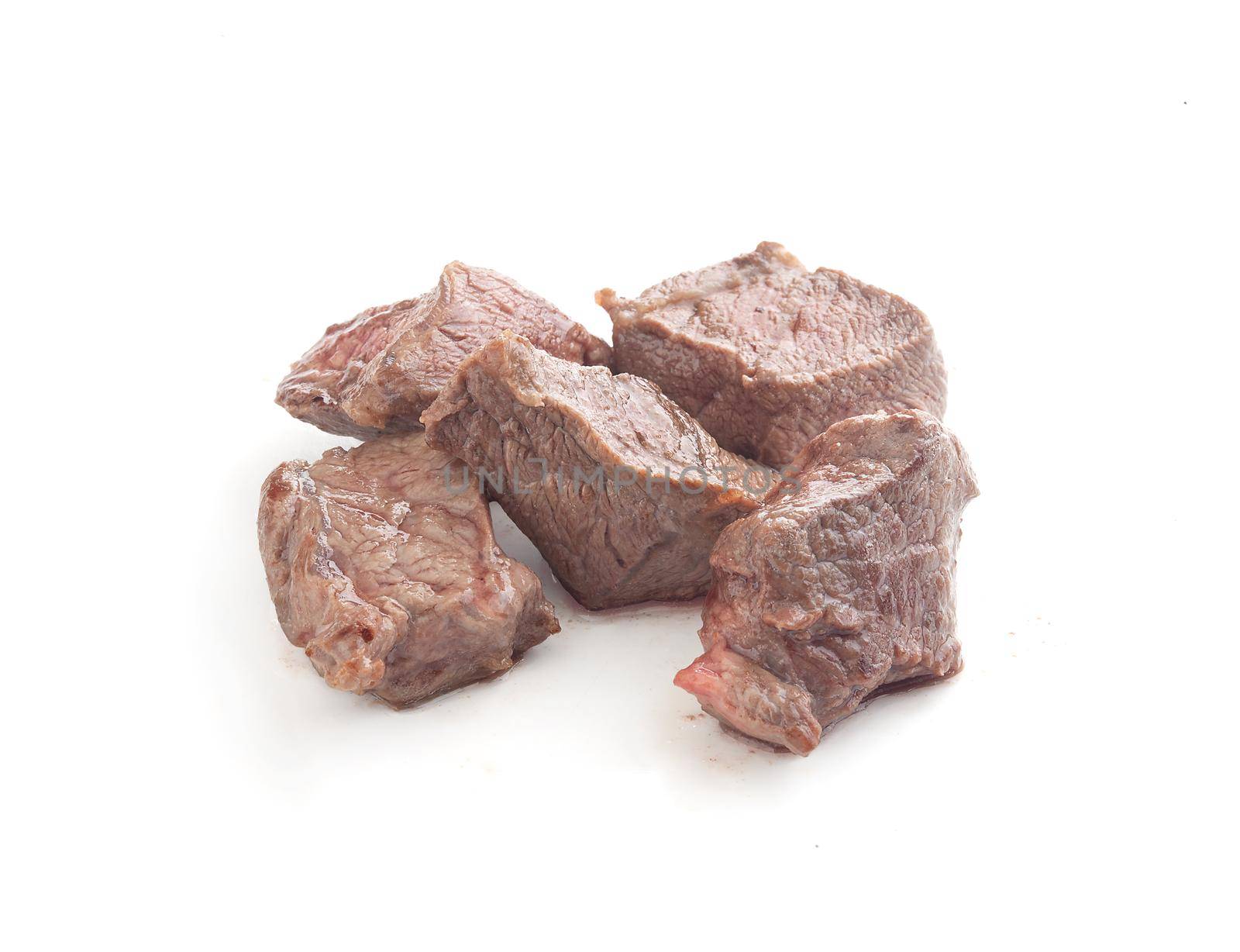 Isolated fried beef pieces on the white background