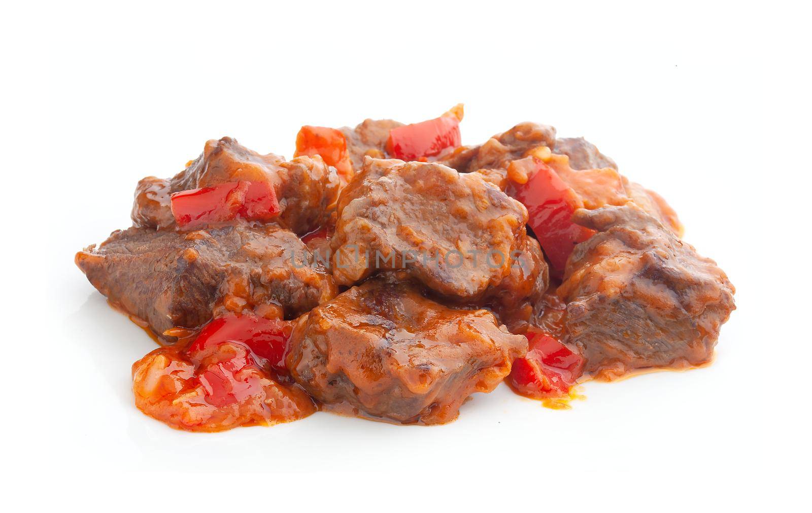 Isolated beef paprikash on the white background
