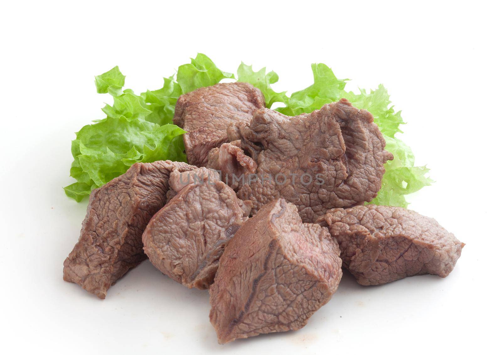 Isolated fried beef pieces on the white background
