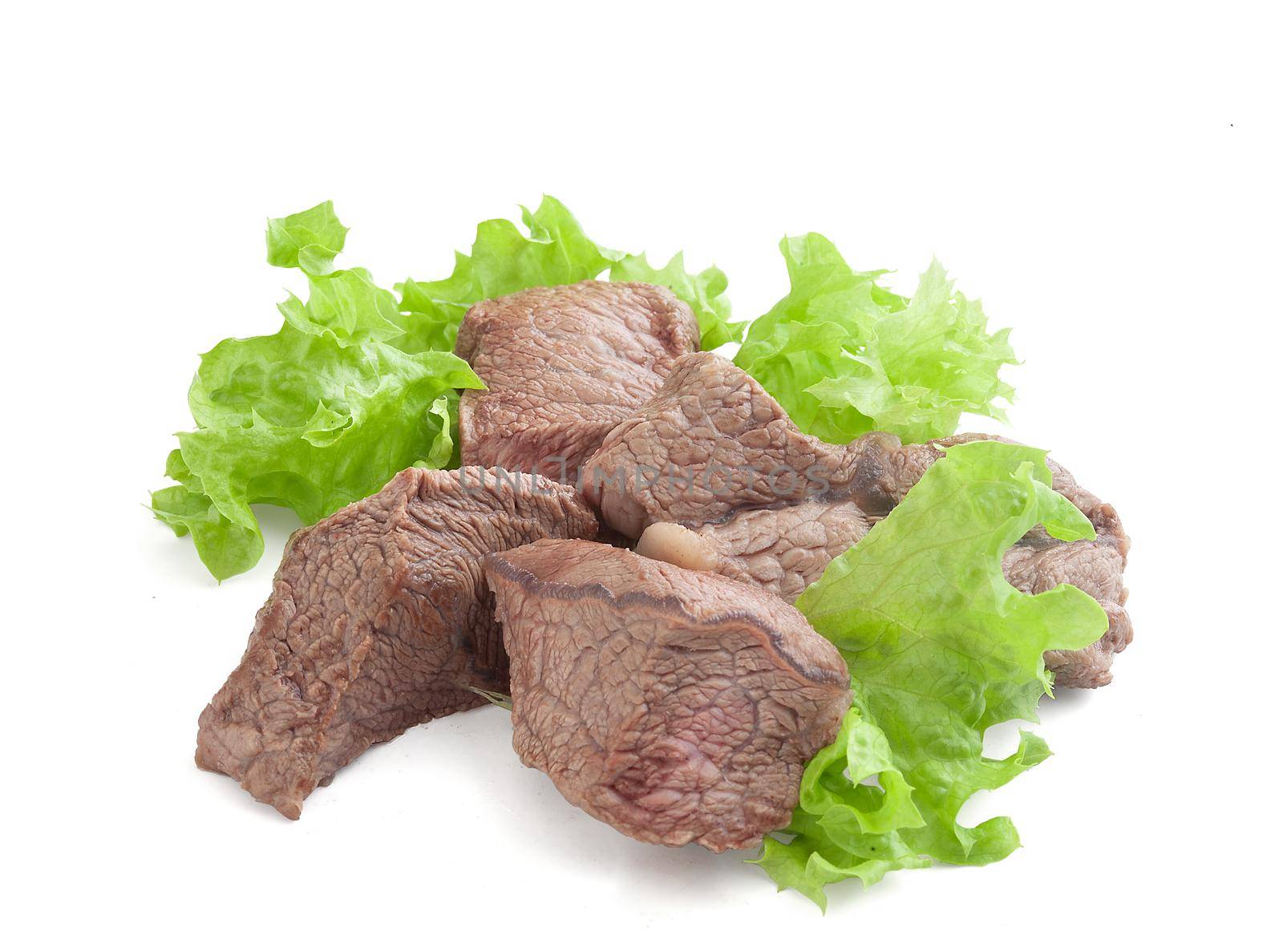 Isolated fried beef pieces on the white background