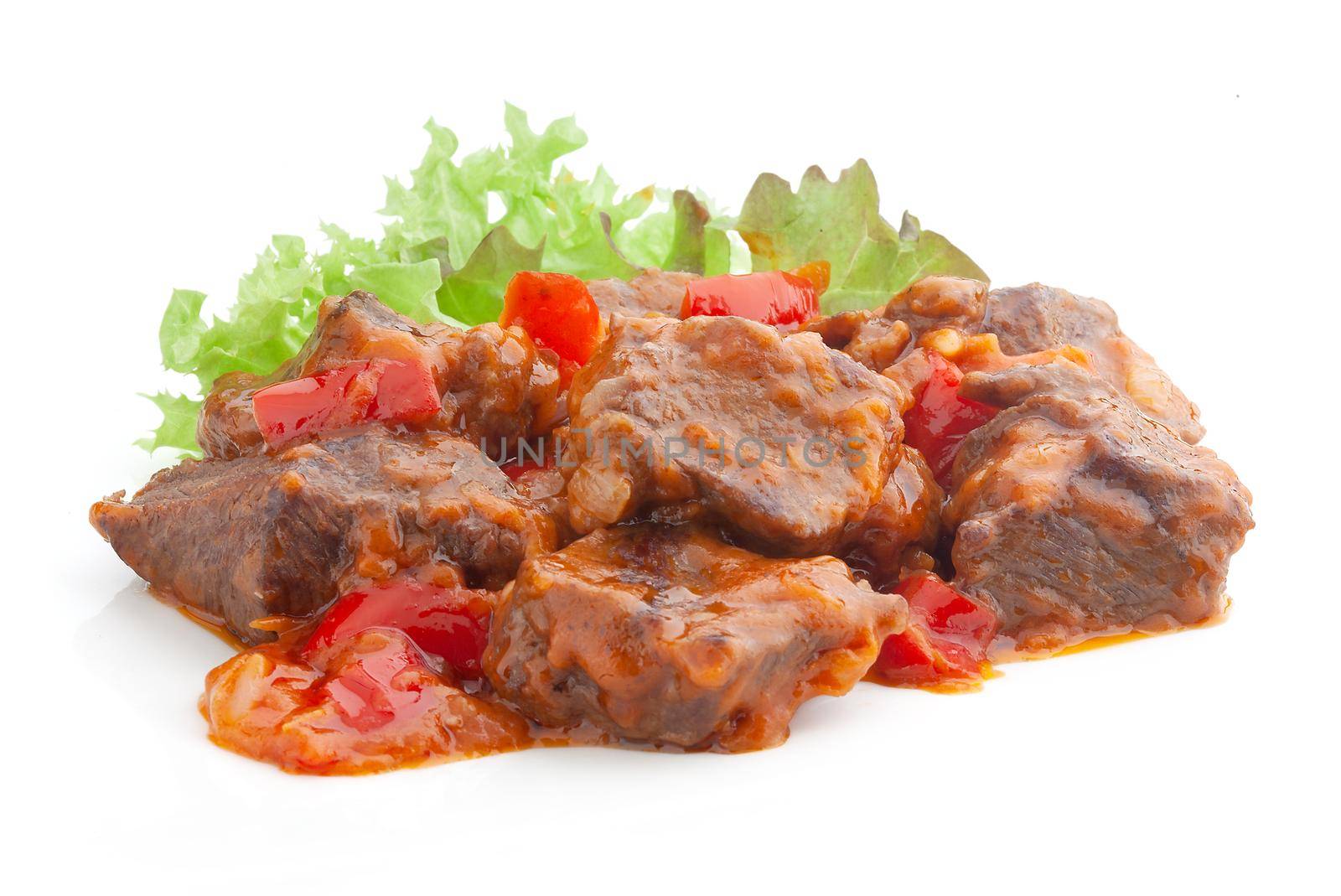 Isolated beef paprikash on the white background