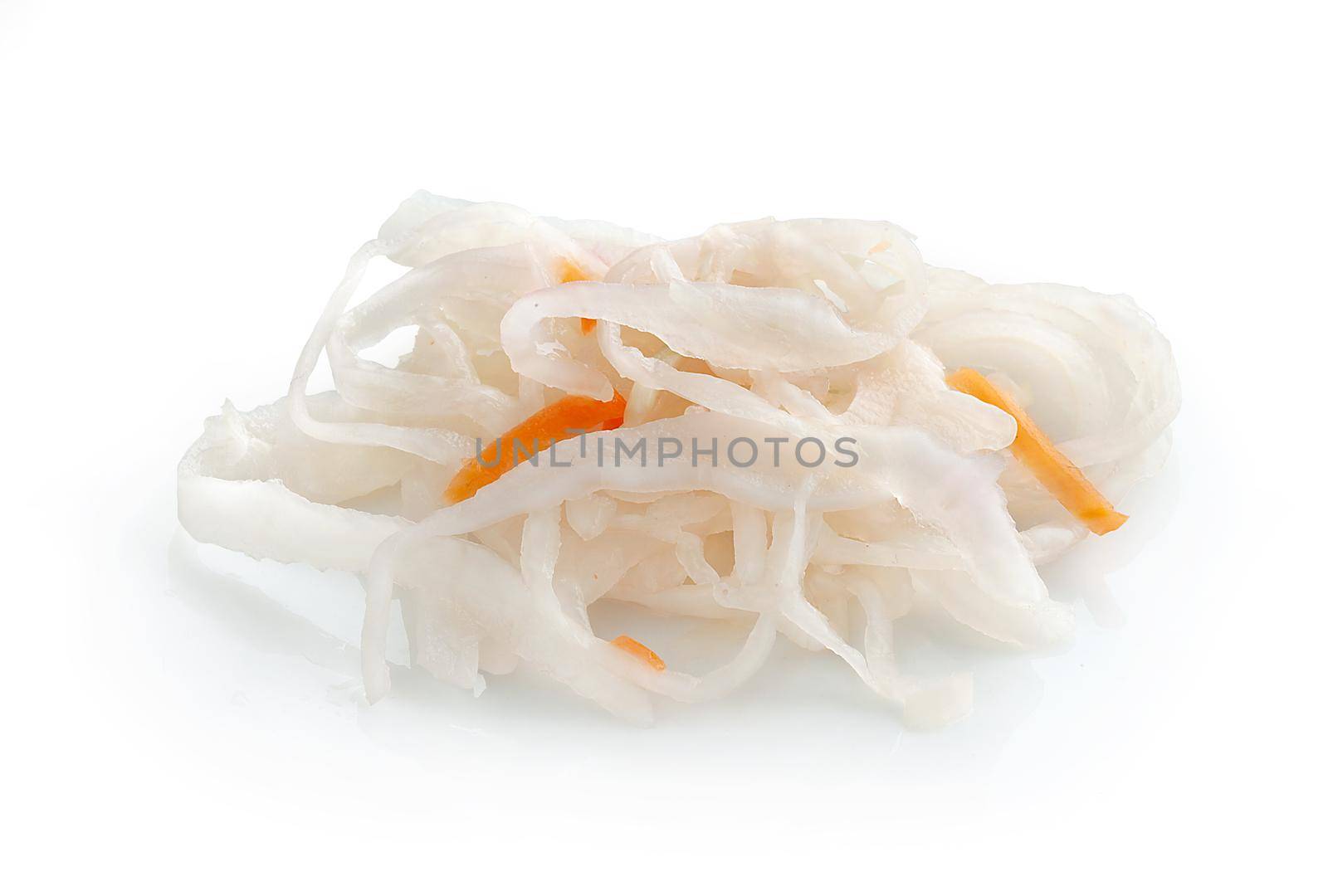 Isolated handful of sauerkraut with carrot on the white background