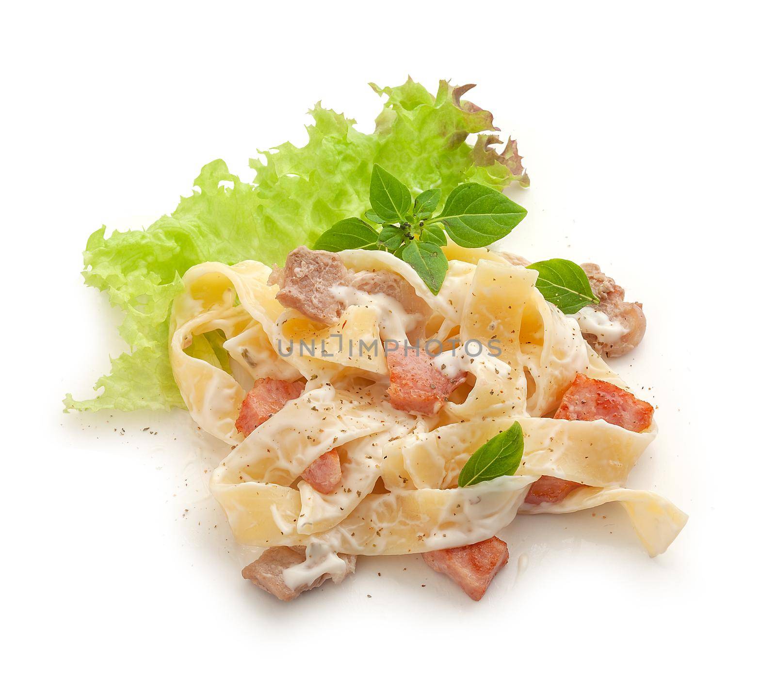 Isolated pasta carbonara on the white background