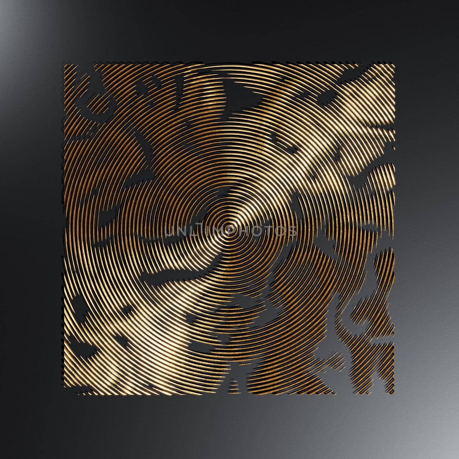 Circular golden metal texture on dark background, 3d rendering