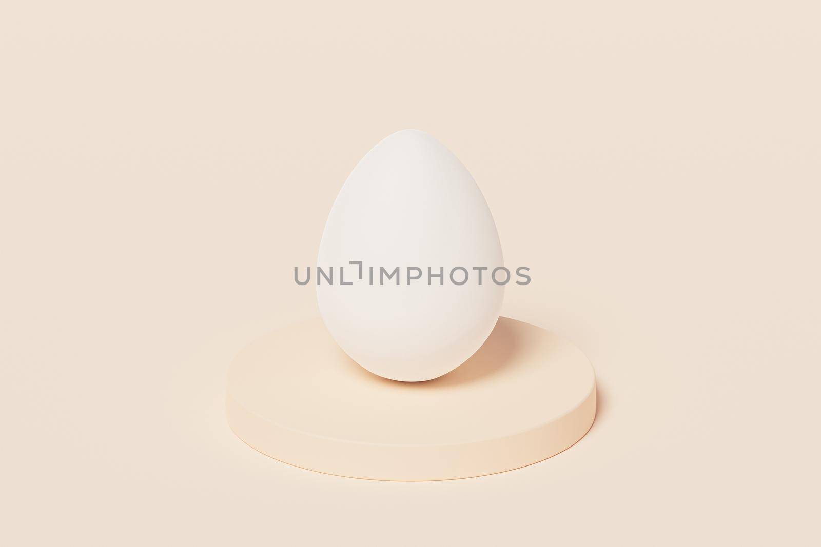 White Easter egg on beige podium, spring April holidays card, isometric 3d illustration render