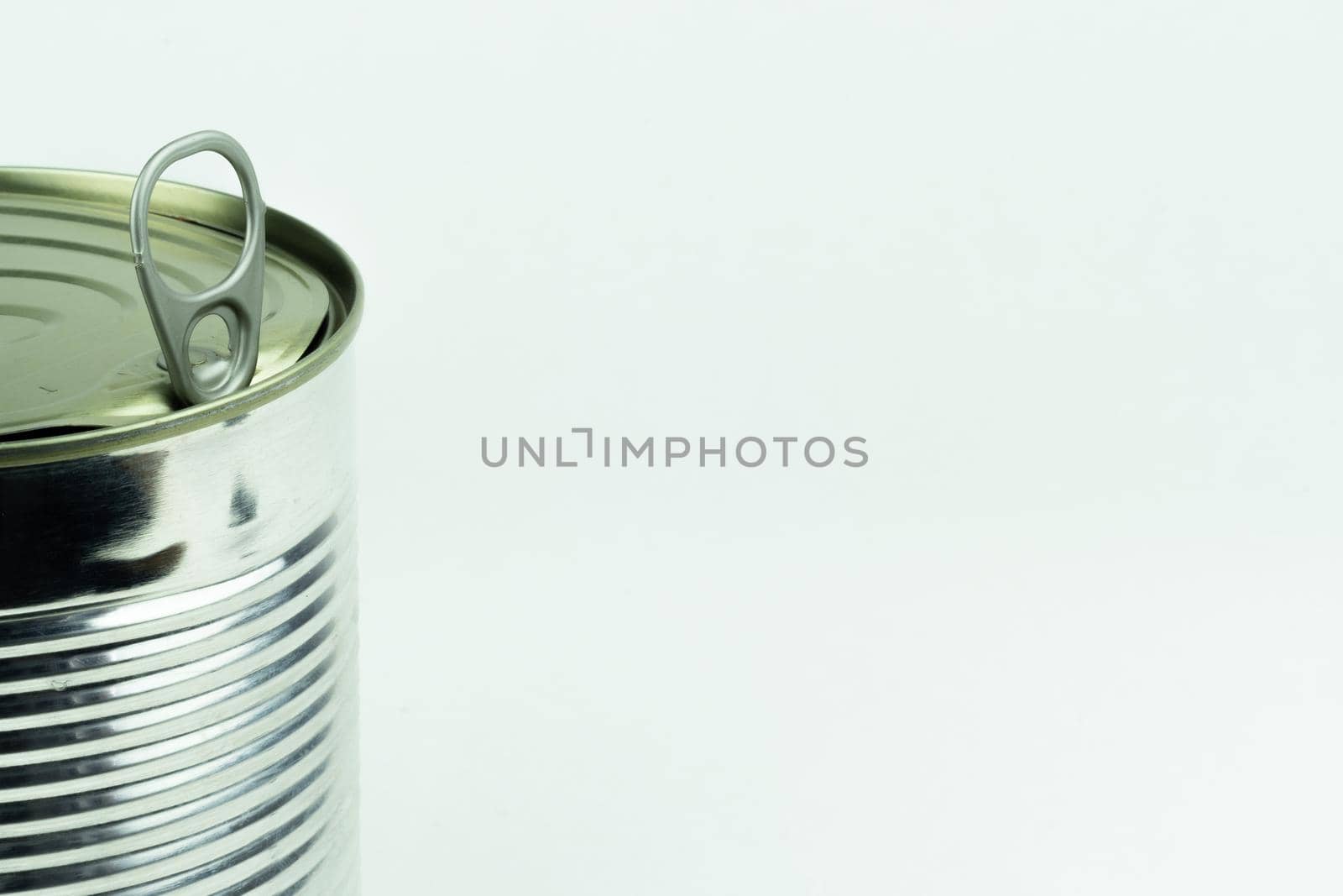 Metal tin can on white background