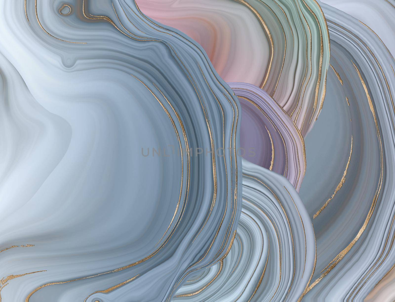 Beautiful pastel abstract marble agate with golden veins. Abstract marbling agate texture and shiny gold curves background. Fluid marbling effect. Illustration
