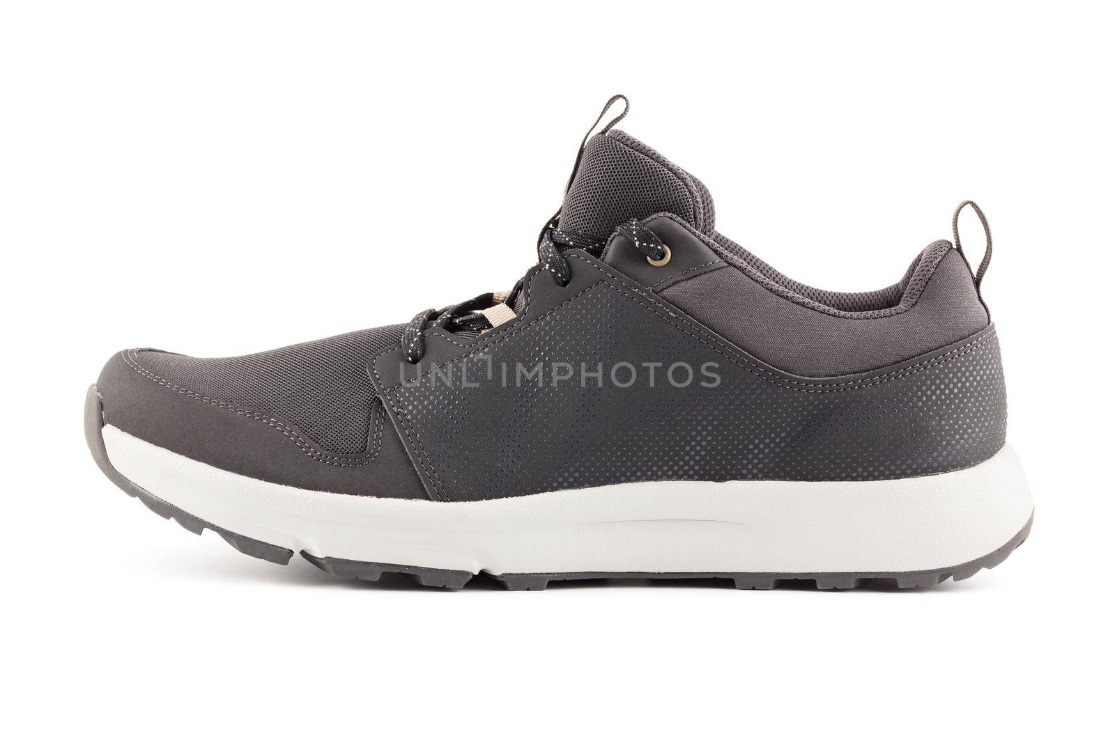 black airmesh summer walking lightweight shoe isolated on white background, side view