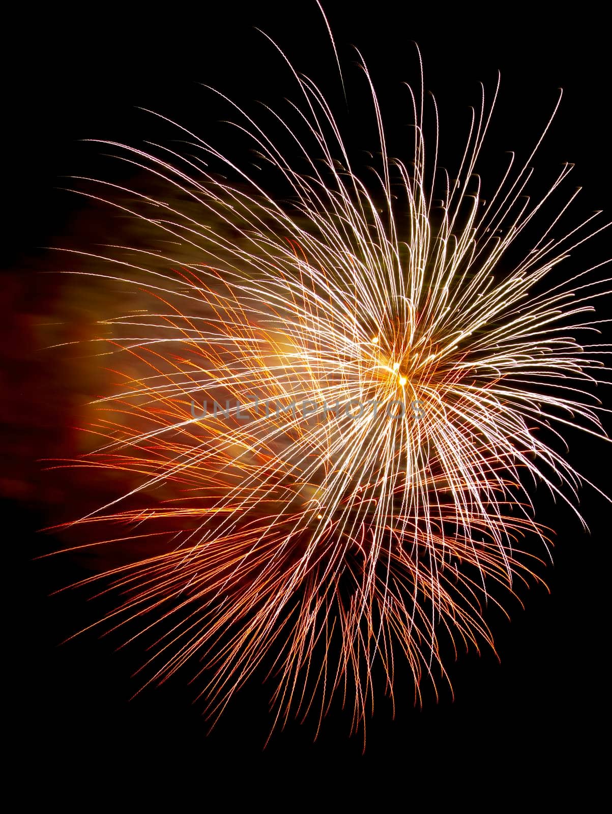 Colorful fireworks isolated on black sky background.