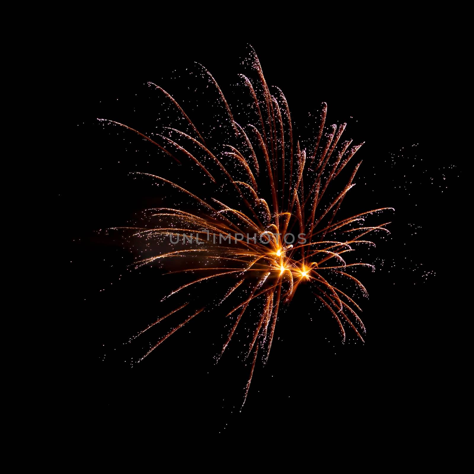 Colorful fireworks isolated on black sky background.