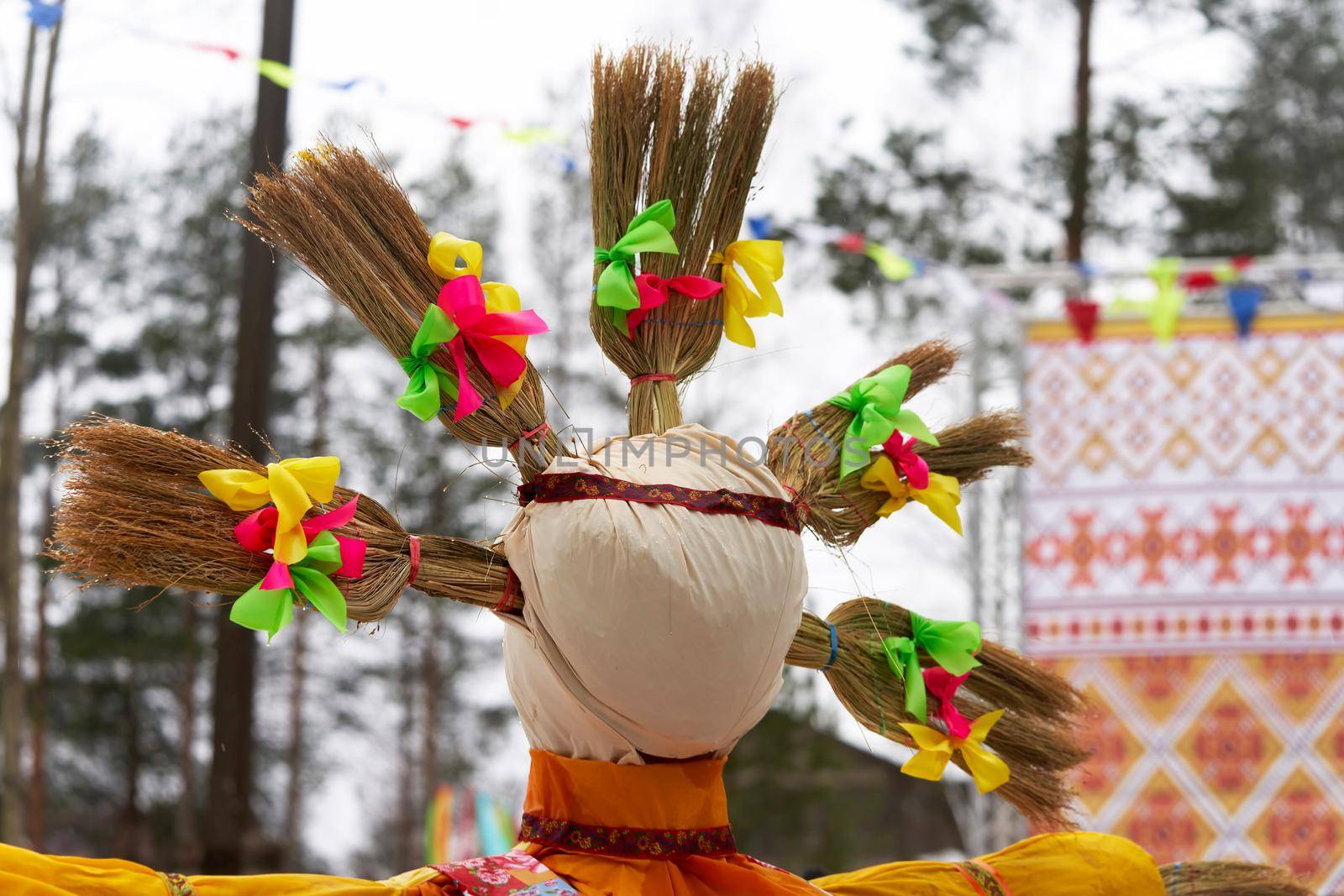 Head of a stuffed animal with colored ribbons for burning on the wires of winter by vizland