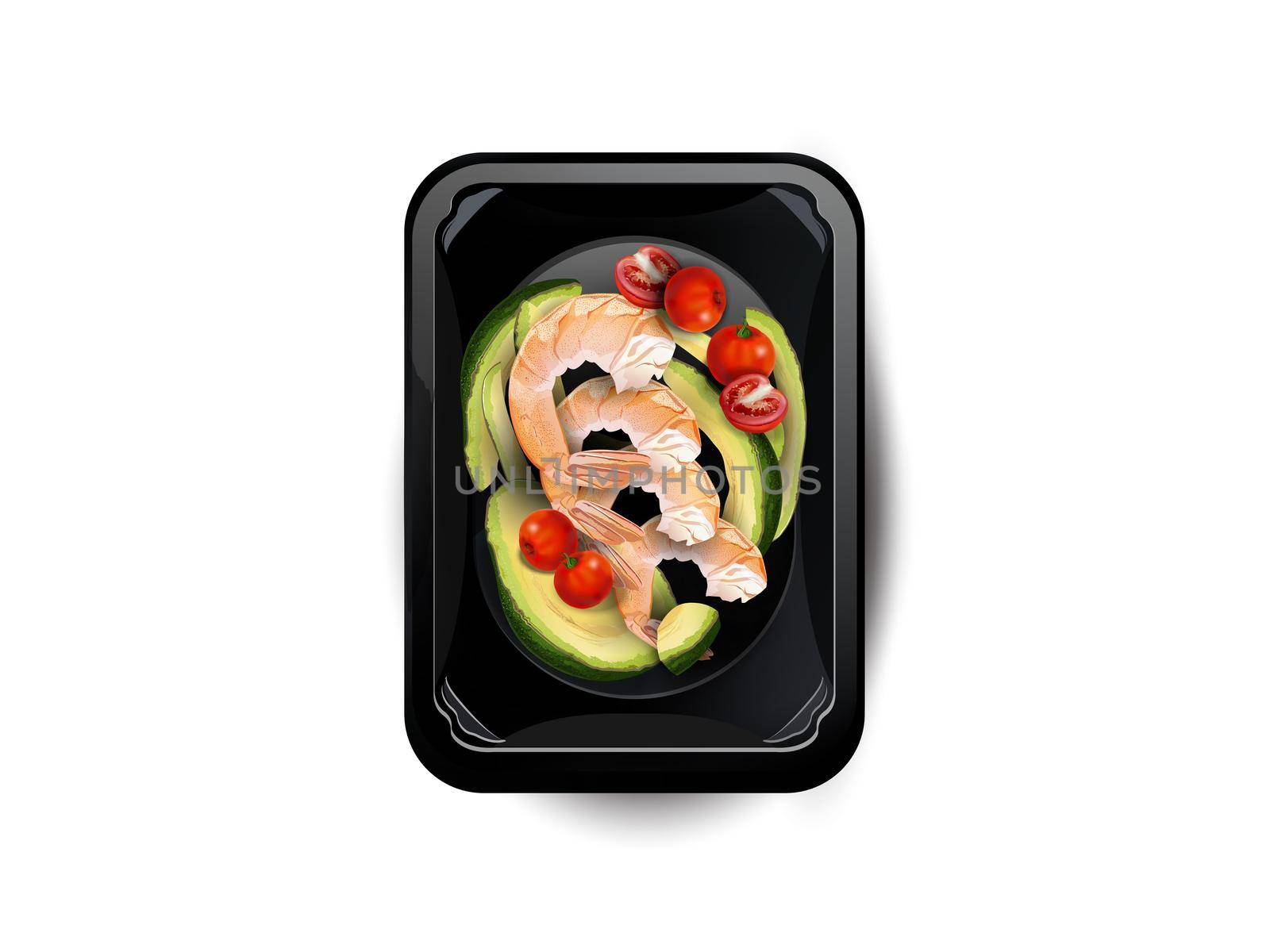 Shrimps with avocado and cherry tomatoes in a lunchbox. by ConceptCafe