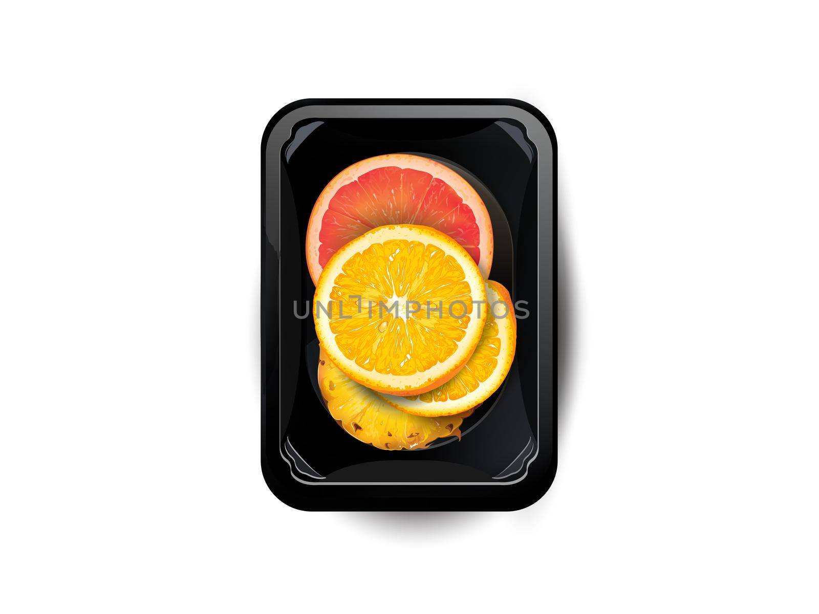 Citrus fruit and pineapple slices in a lunchbox. by ConceptCafe